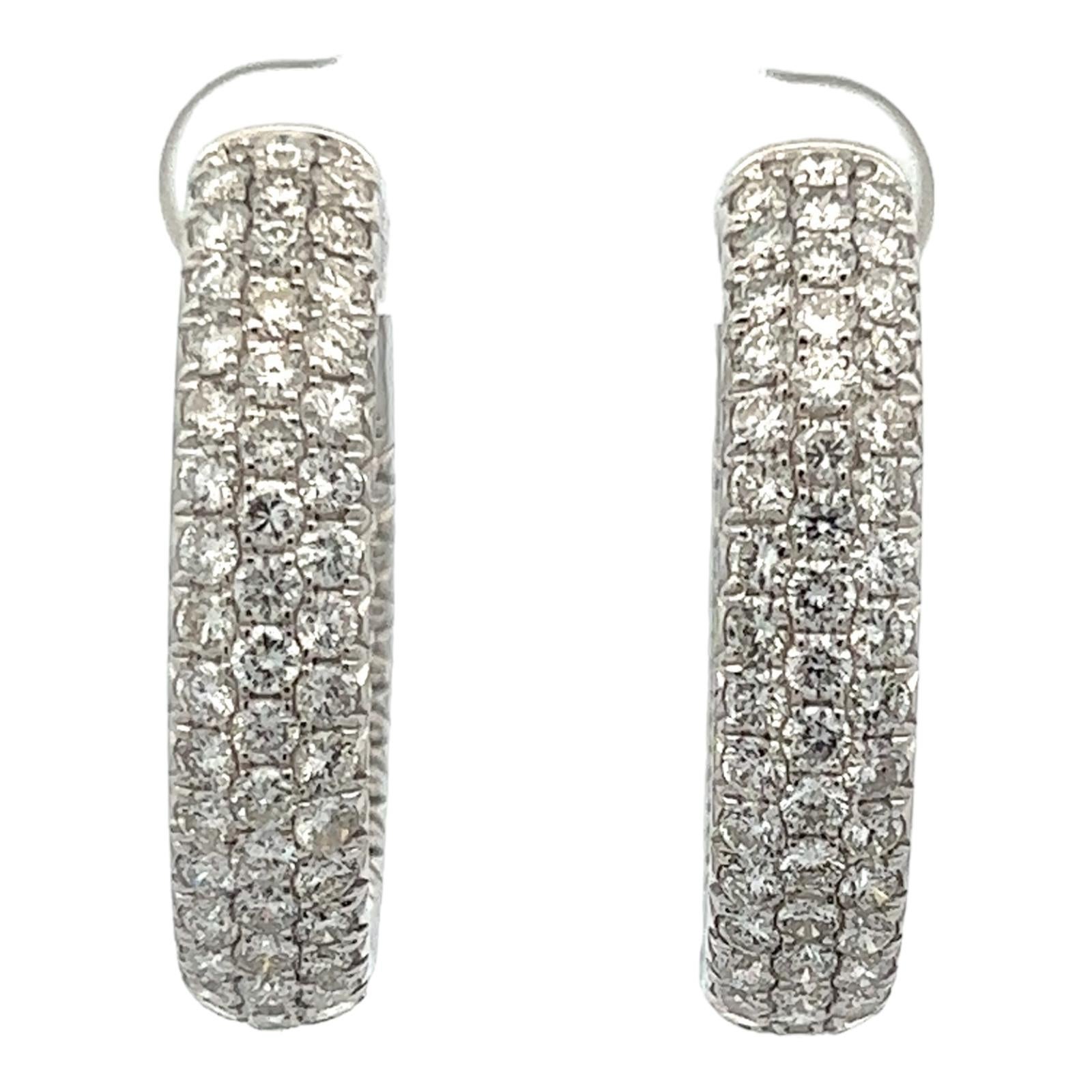 Modern 4.60 Ctw Diamond Oval in & Out Hoop Earrings 18 Karat White Gold For Sale