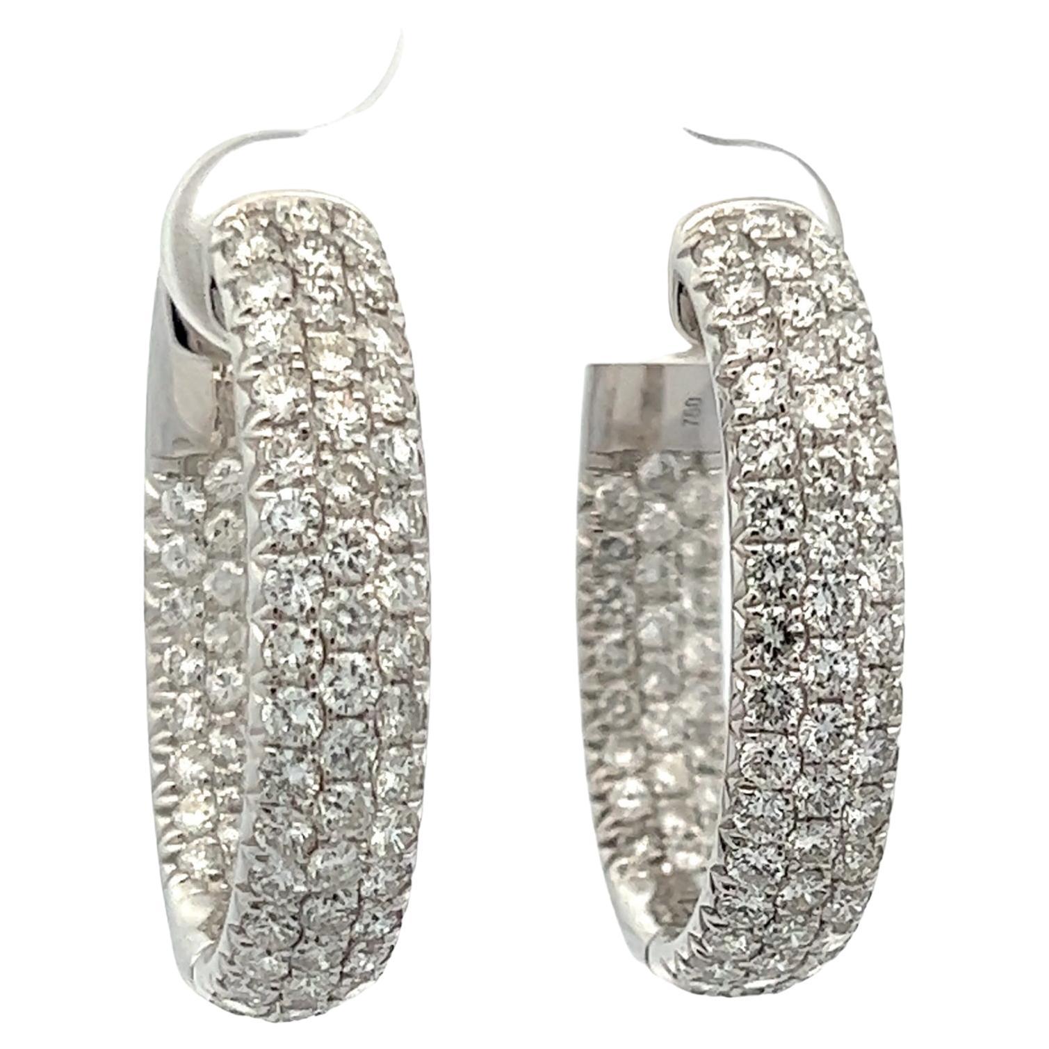4.60 CTW Diamond Oval In & Out Hoop Earrings Or blanc 18 carats 