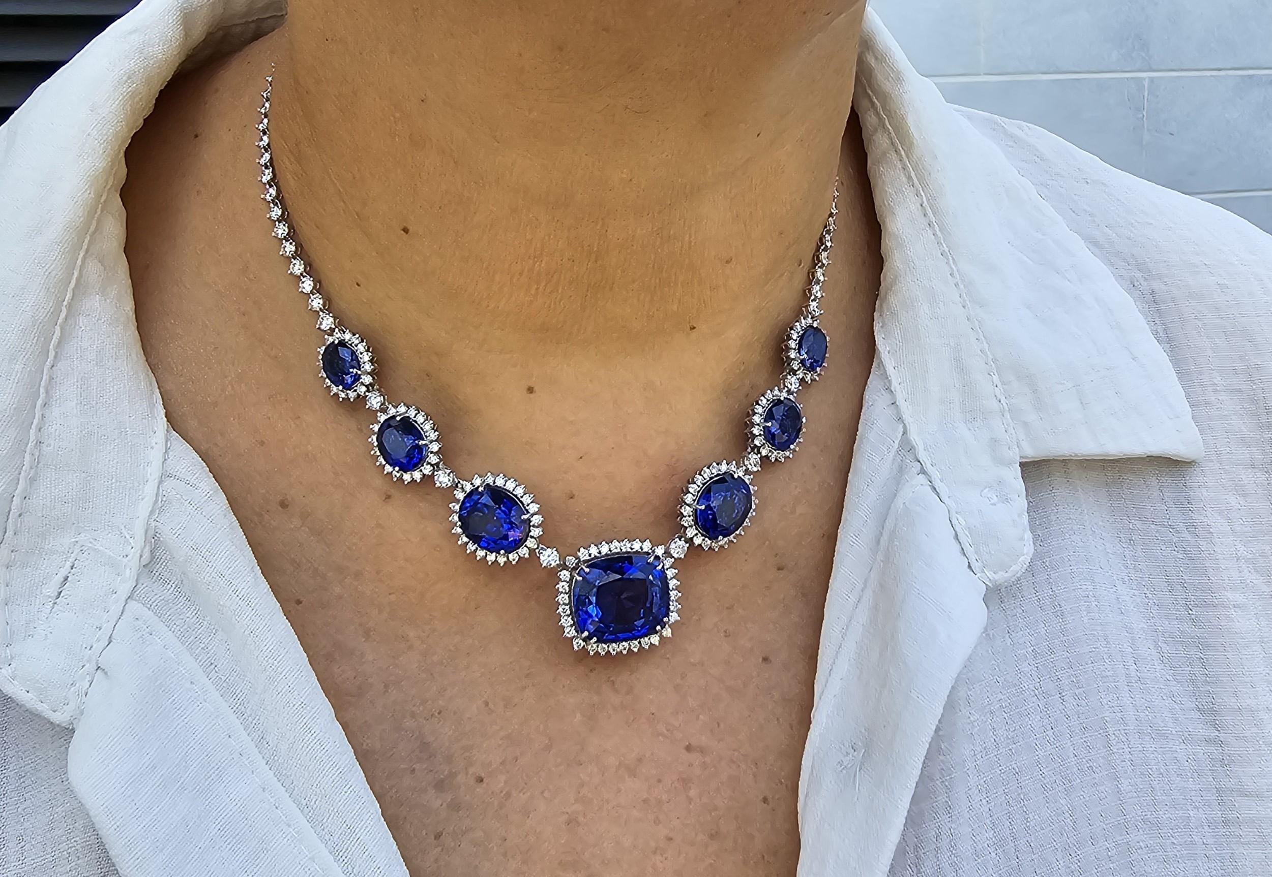 Women's 46.00 carat sapphire and 11.93 carat natural diamond necklace For Sale