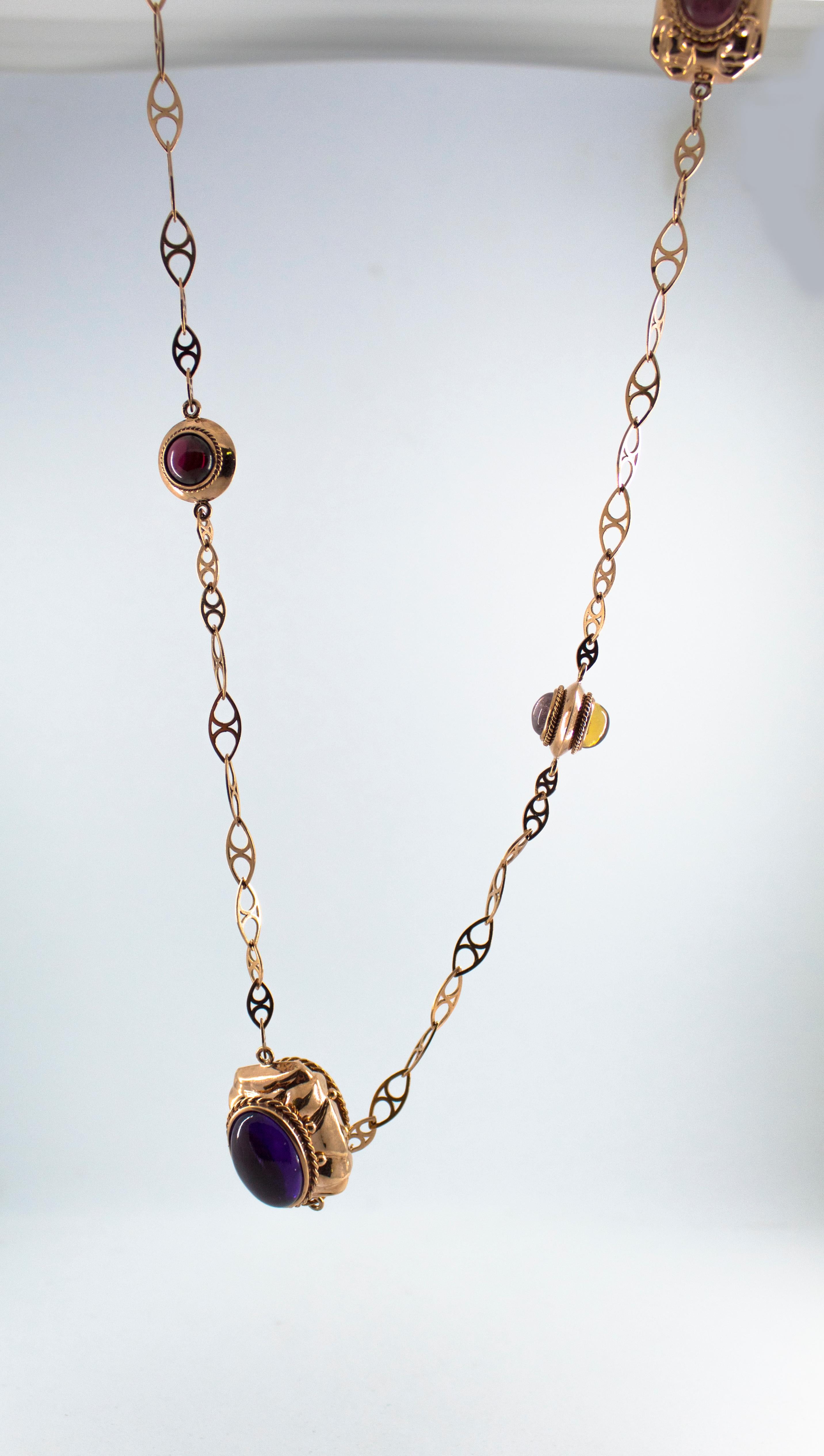 46,00 Karat Turmalin Amethyst Citrin Rubin Onyx Gelbgold Tropfen-Halskette im Angebot 5