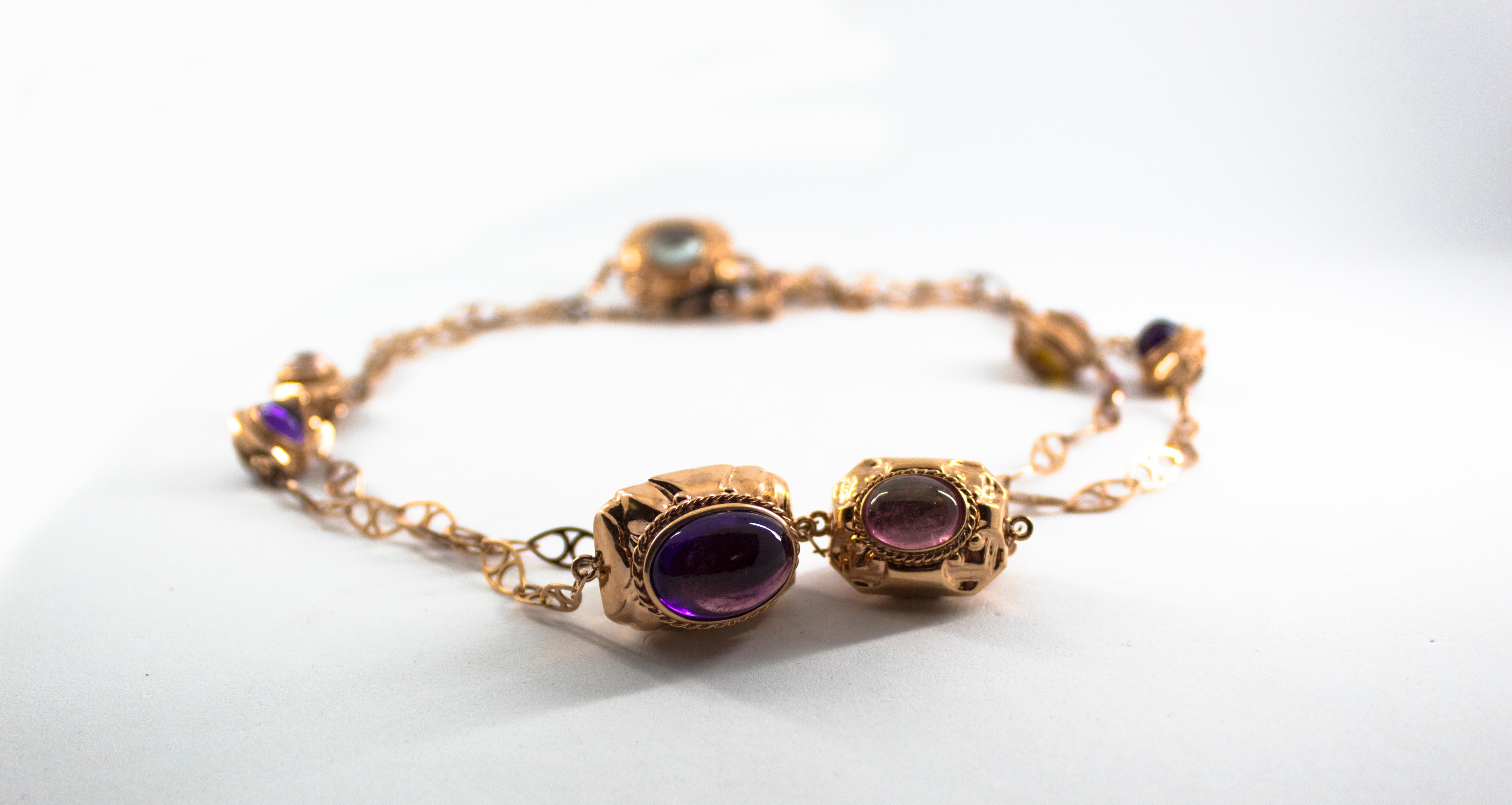 46,00 Karat Turmalin Amethyst Citrin Rubin Onyx Gelbgold Tropfen-Halskette (Renaissance) im Angebot