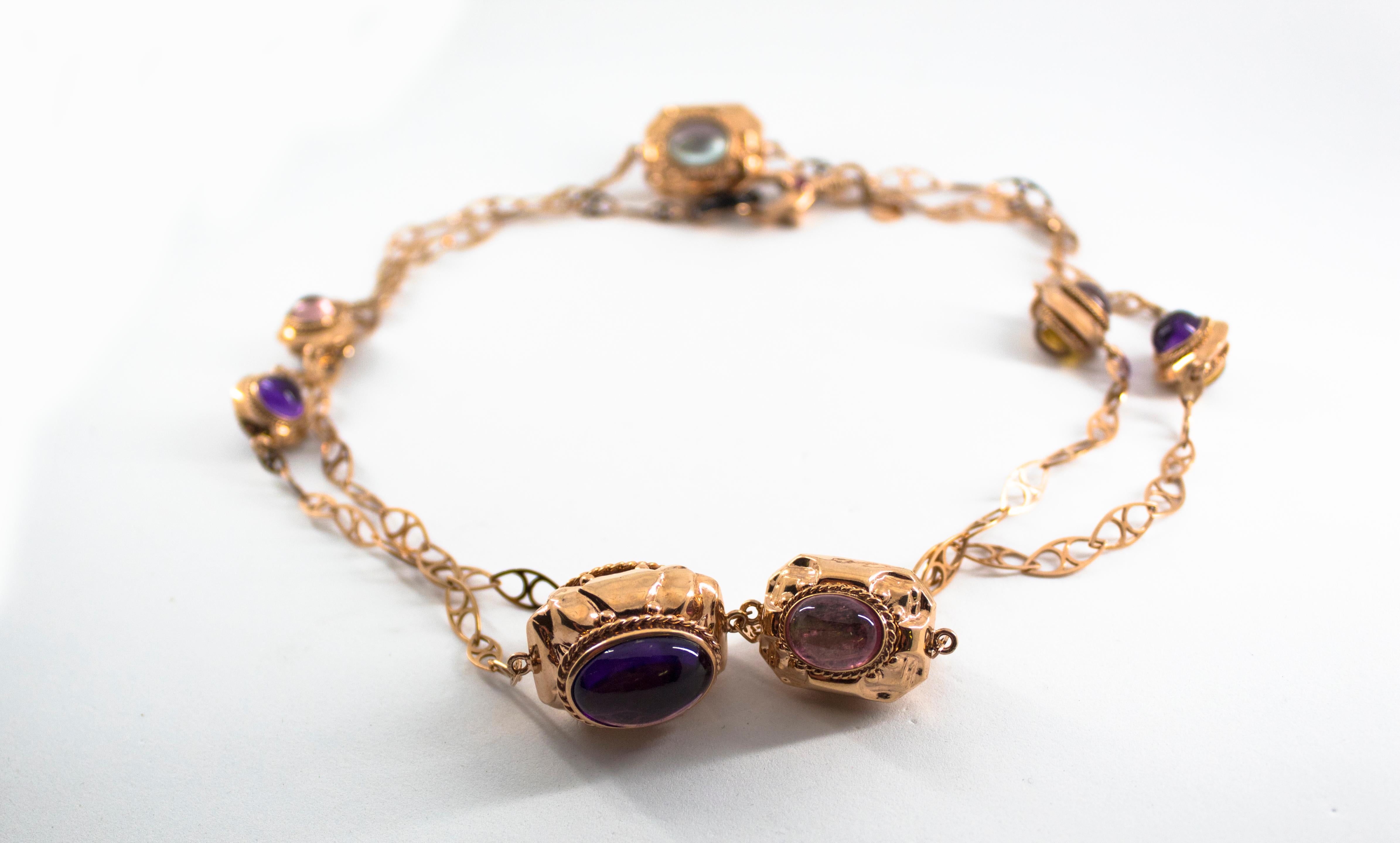 46,00 Karat Turmalin Amethyst Citrin Rubin Onyx Gelbgold Tropfen-Halskette im Zustand „Neu“ im Angebot in Naples, IT