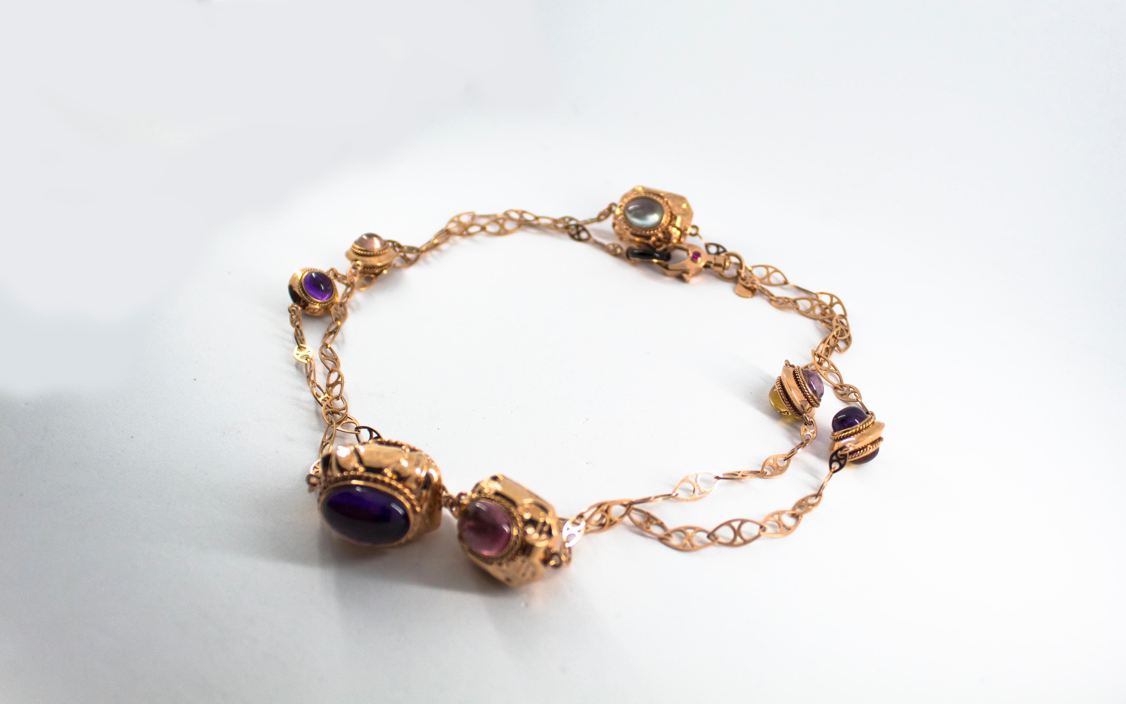 46,00 Karat Turmalin Amethyst Citrin Rubin Onyx Gelbgold Tropfen-Halskette für Damen oder Herren im Angebot