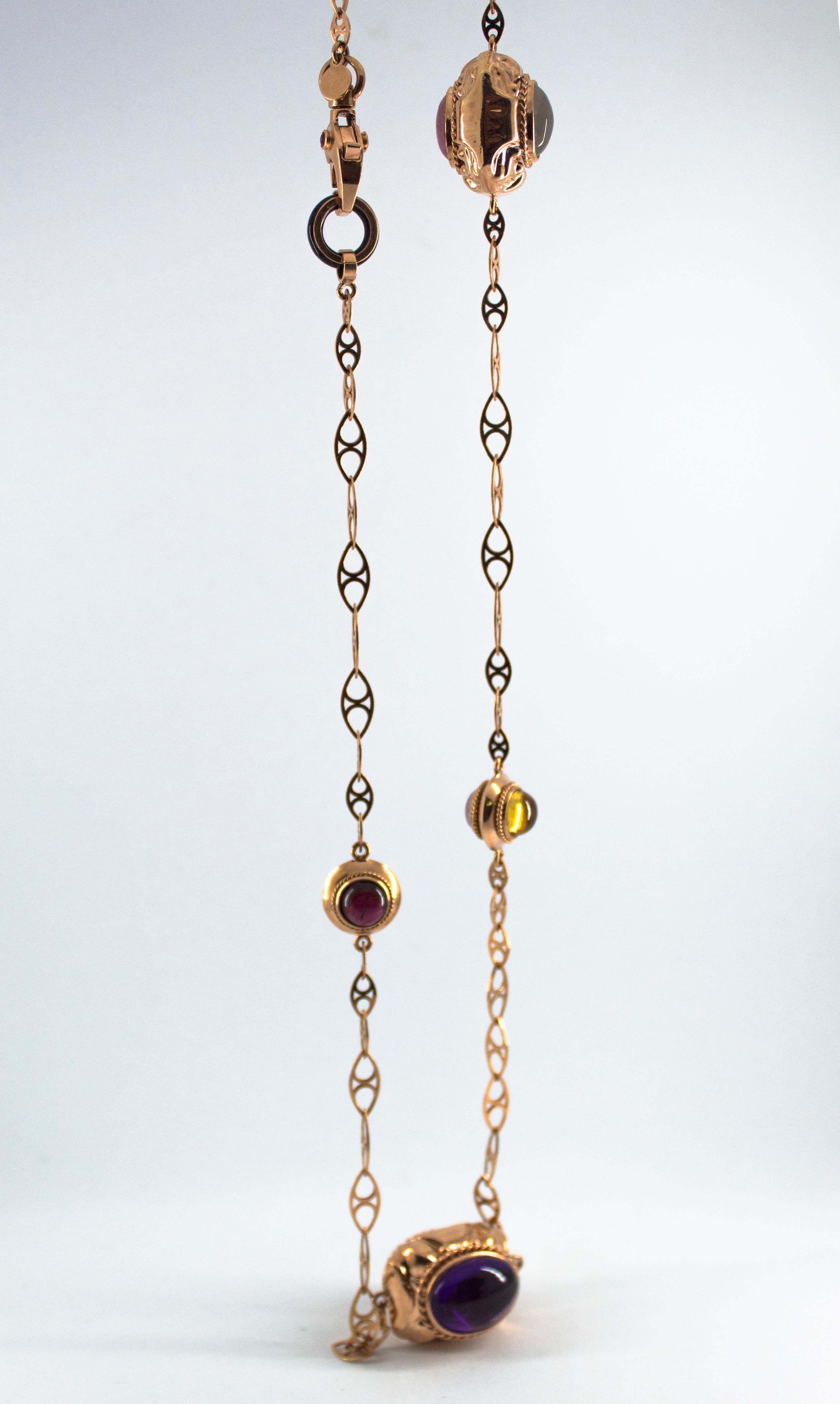 46,00 Karat Turmalin Amethyst Citrin Rubin Onyx Gelbgold Tropfen-Halskette im Angebot 2