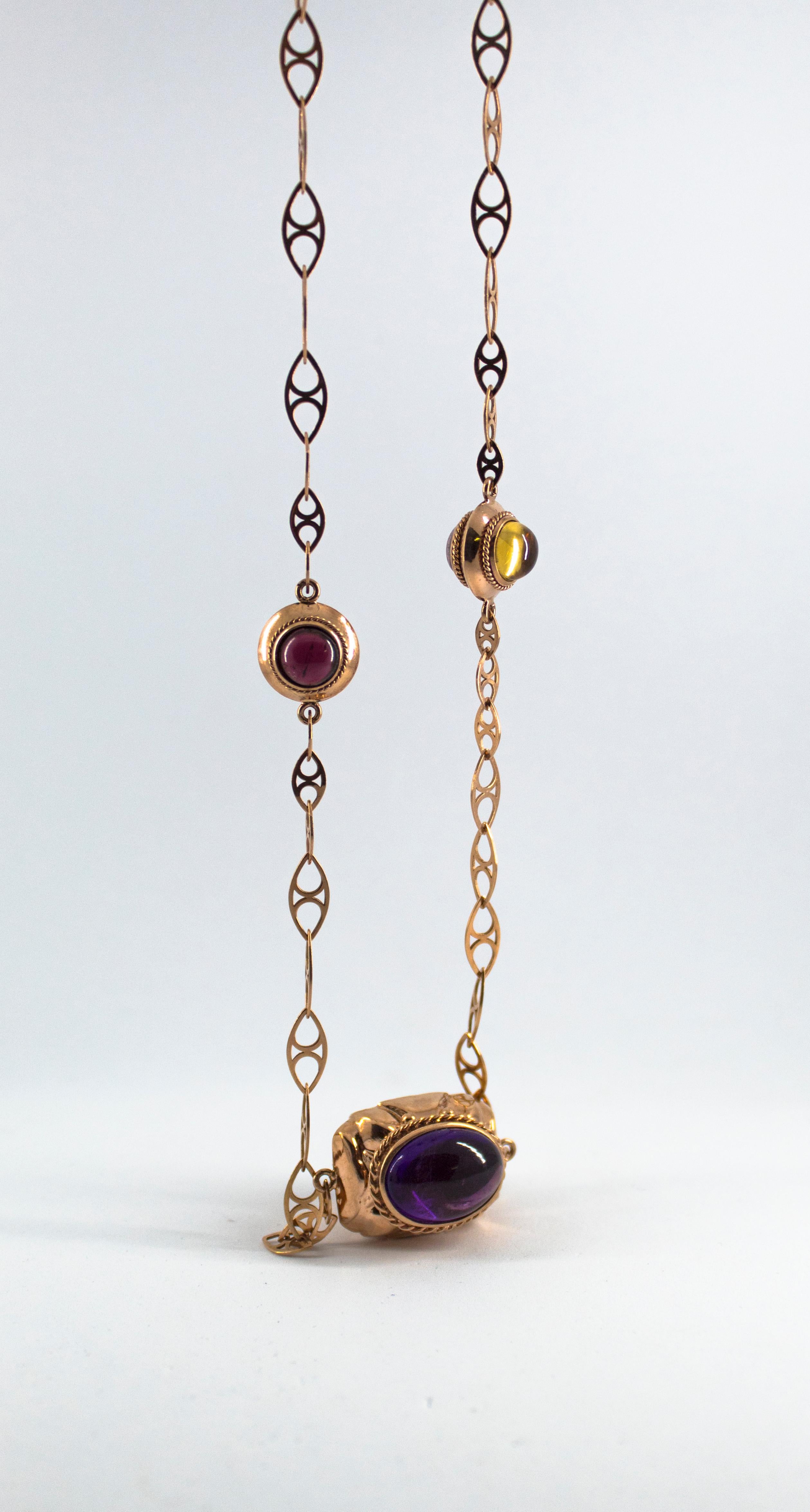 46,00 Karat Turmalin Amethyst Citrin Rubin Onyx Gelbgold Tropfen-Halskette im Angebot 3