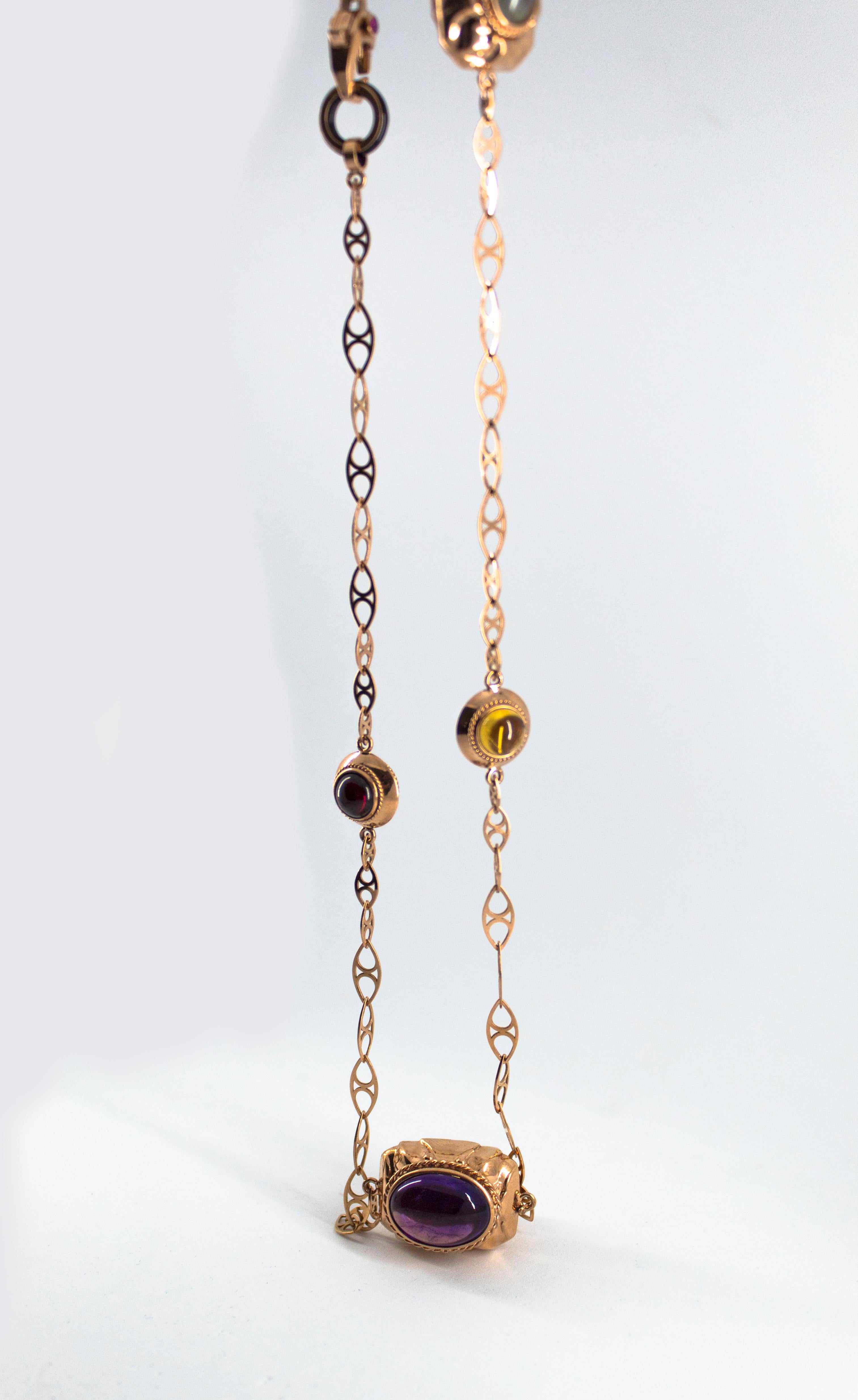 46,00 Karat Turmalin Amethyst Citrin Rubin Onyx Gelbgold Tropfen-Halskette im Angebot 4
