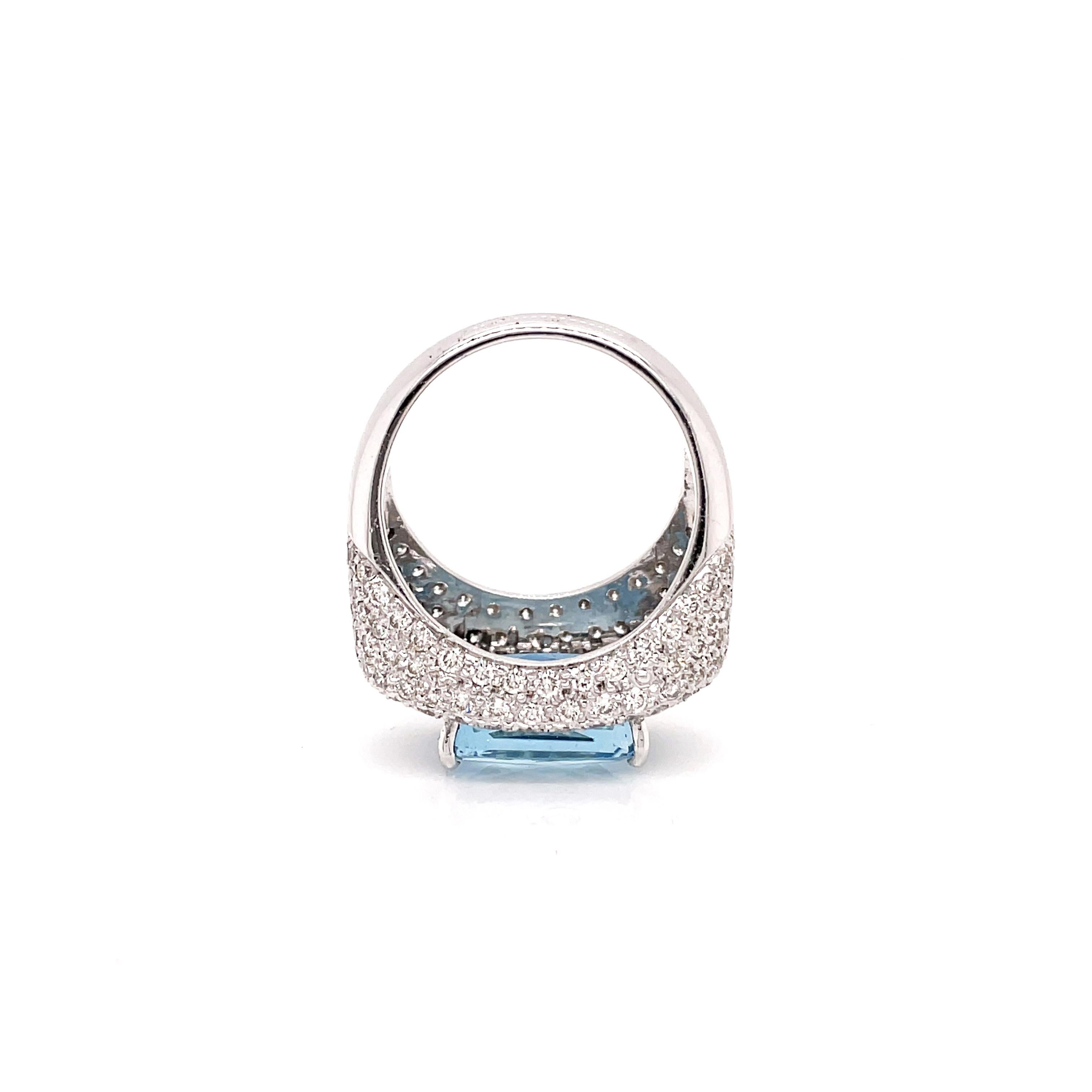 Cushion Cut 4.60ct Aquamarine and Diamond 18 Carat Gold Bombé Cluster Cocktail Ring For Sale