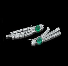 4.60 Carat Natural Emerald and Diamond 14 Karat Solid White Gold Earrings