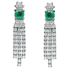 4.60 Carat Natural Emerald and Diamond 14 Karat Solid White Gold Earrings