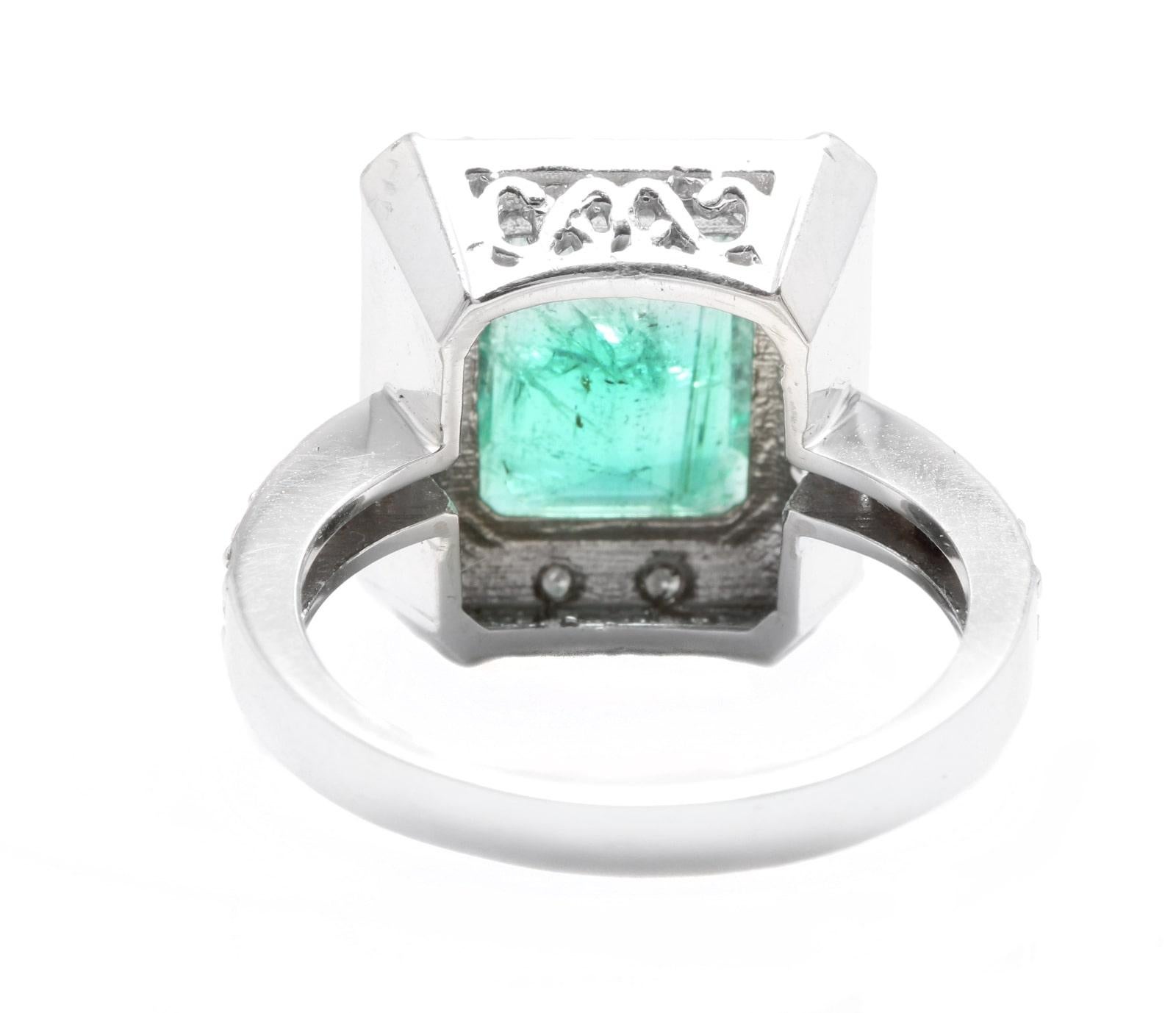 Mixed Cut 4.60ct Natural Emerald & Diamond 14k Solid White Gold Ring For Sale