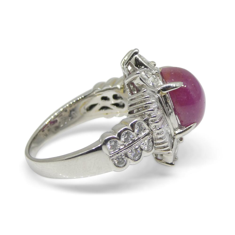4.60ct Oval Red Star Ruby, Diamond Ring set in Platinum, GIA Certified Unheated For Sale 3