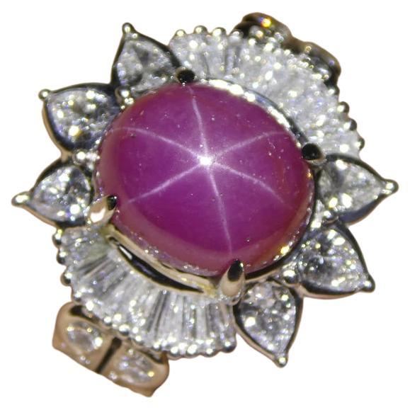4,60 Karat ovaler roter Sternrubin, Diamantring aus Platin, GIA-zertifiziert, unerhitzt im Zustand „Neu“ in Toronto, Ontario