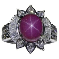 4,60 Karat ovaler roter Sternrubin, Diamantring aus Platin, GIA-zertifiziert, unerhitzt