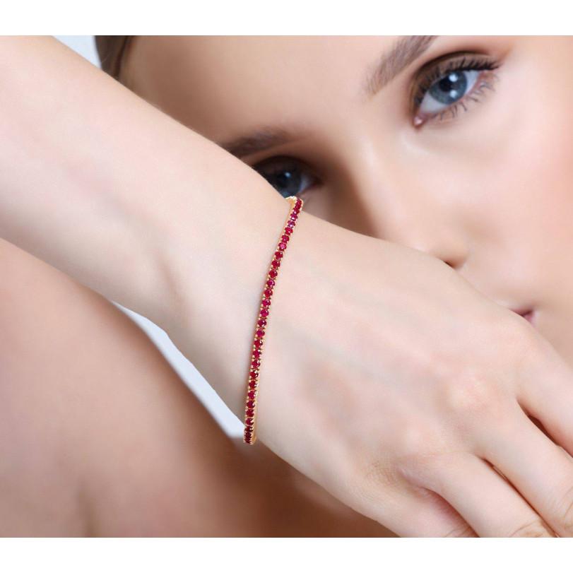 Pulsera de tenis de oro macizo de 18 quilates con diamantes y rubíes de 4,60 ct Moderno en venta