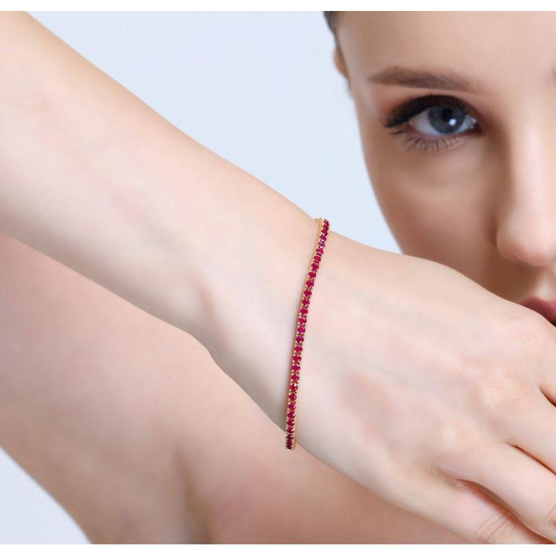 Pulsera de tenis de oro macizo de 18 quilates con diamantes y rubíes de 4,60 ct en venta 2