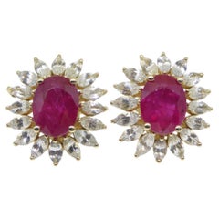4.60ct Ruby & White Sapphire Earrings in 14k Yellow Gold
