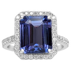NO RESERVE - 4.60ct Blue Tanzanite & 0.50Ct Diamonds, 14k White Gold Ring