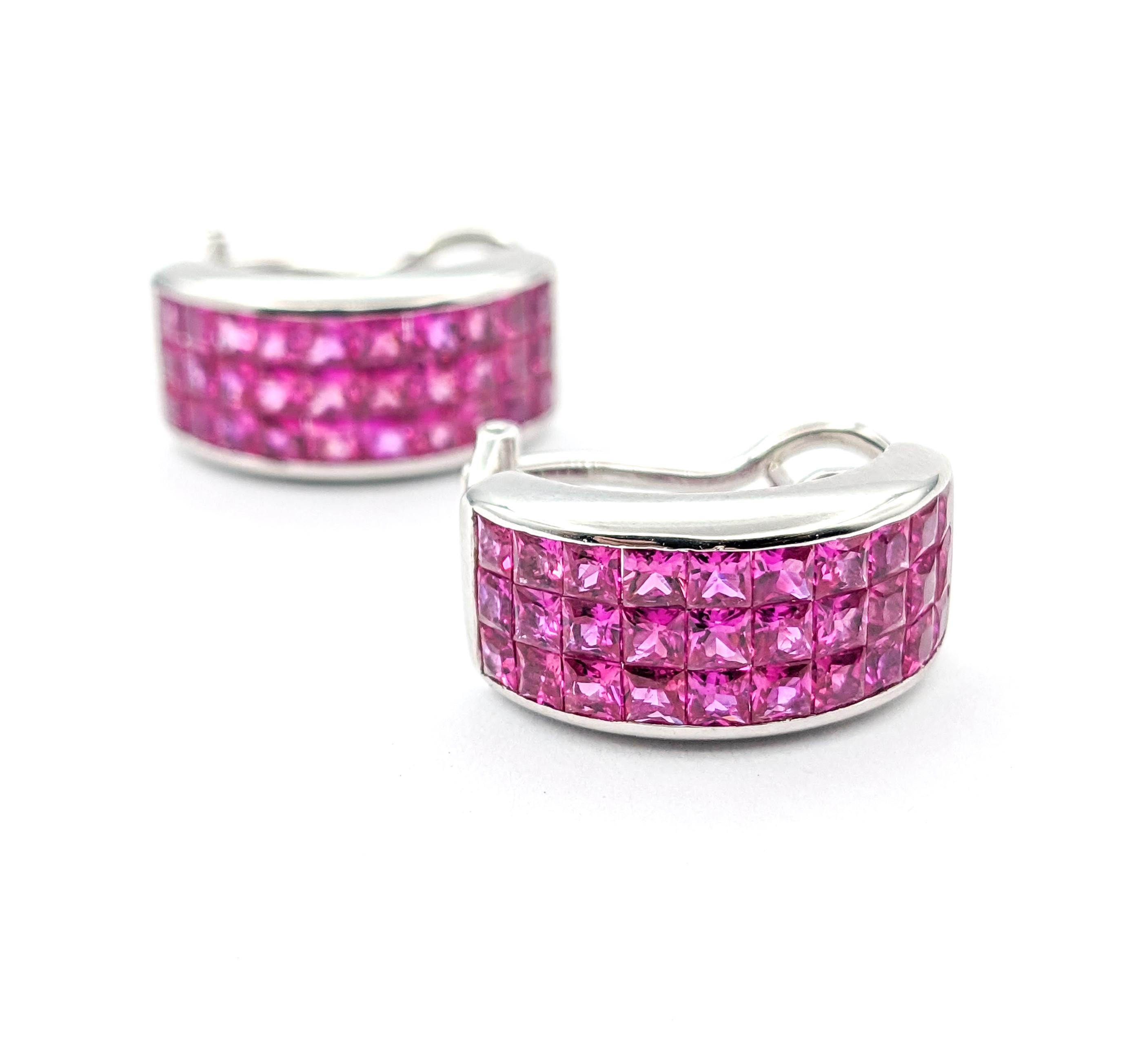 Contemporary 4.60ctw Pink Sapphire Half Hoop Omega Back Earrings In White Gold