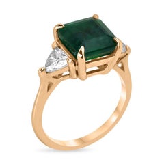 4.60tcw 14K Rose Gold Asscher Cut Emerald & Trillion Diamond Engagement Ring