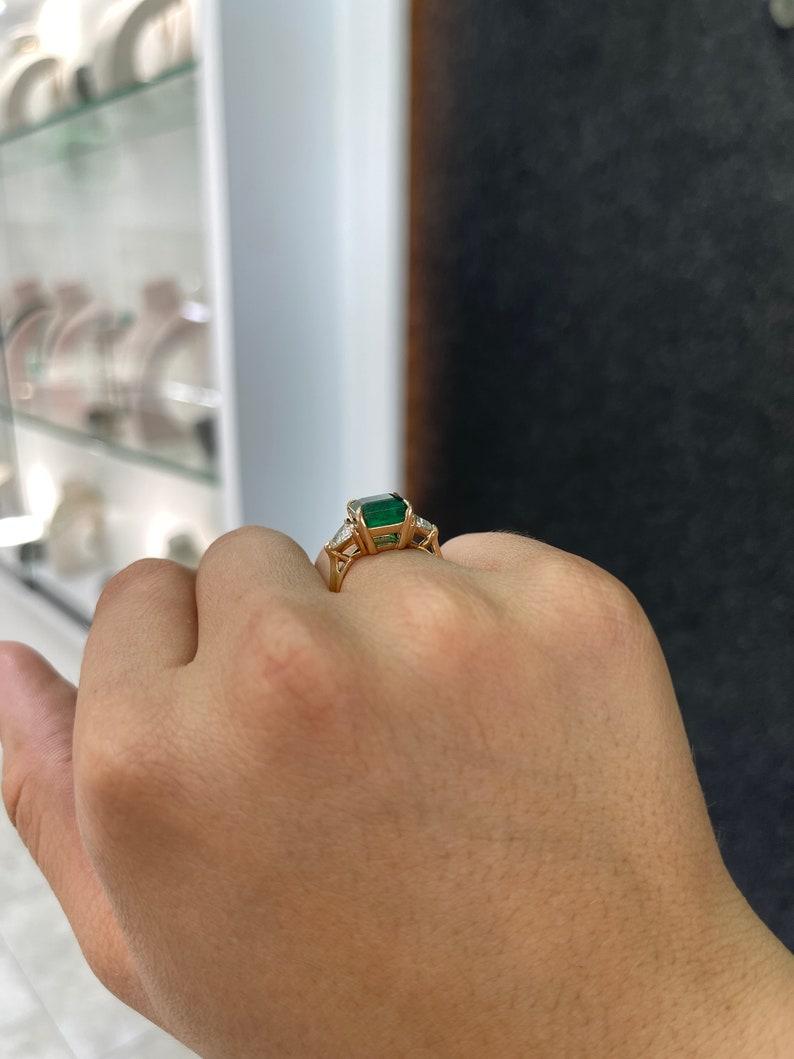 Women's 4.60tcw 14K Rose Gold Asscher Cut Emerald & Trillion Diamond Engagement Ring For Sale