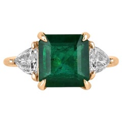 4.60tcw 14K Rose Gold Asscher Cut Emerald & Trillion Diamond Engagement Ring