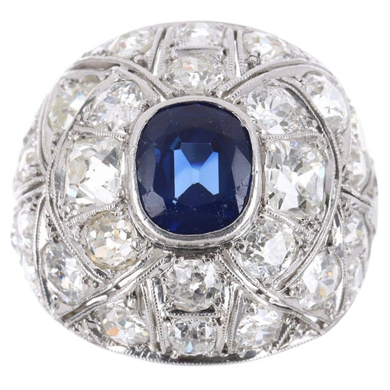 Anillo Vintage de Zafiro Natural y Diamantes de 4,60 qt 18K