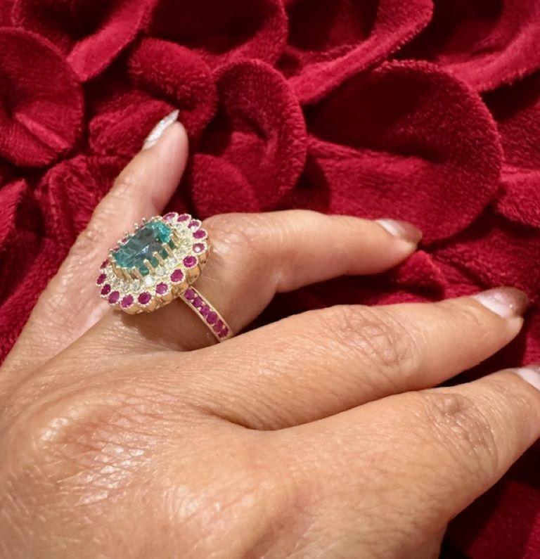 4.61 Carat Apatite Pink Sapphire Diamond Yellow Gold Cocktail Ring In New Condition For Sale In Los Angeles, CA