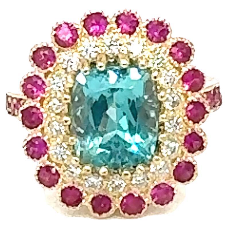 4.61 Caratte Apatite Pink Sapphire Diamond Yellow Gold Cocktail Ring