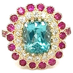 Vintage 4.61 Carat Apatite Pink Sapphire Diamond Yellow Gold Cocktail Ring