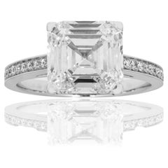 4.61 Carat Asscher Diamond Ring Brilliant White 18K White Gold Classic Statement