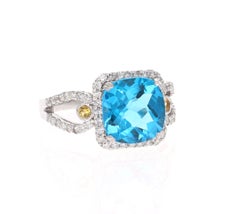 4.61 Carat Blue Topaz Sapphire Diamond White Gold Cocktail Ring