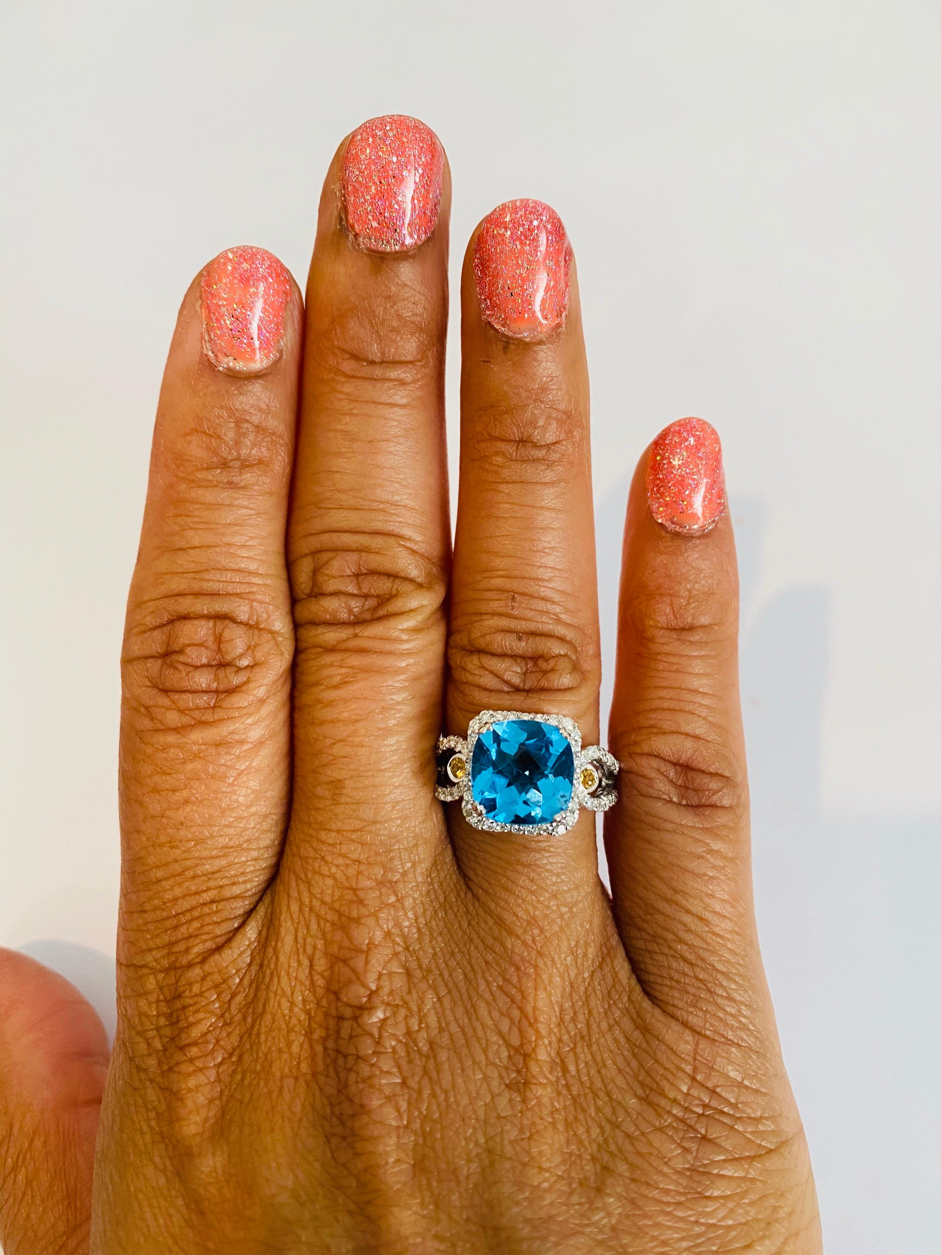 4.61 Carat Blue Topaz Sapphire Diamond White Gold Cocktail Ring In New Condition For Sale In Los Angeles, CA