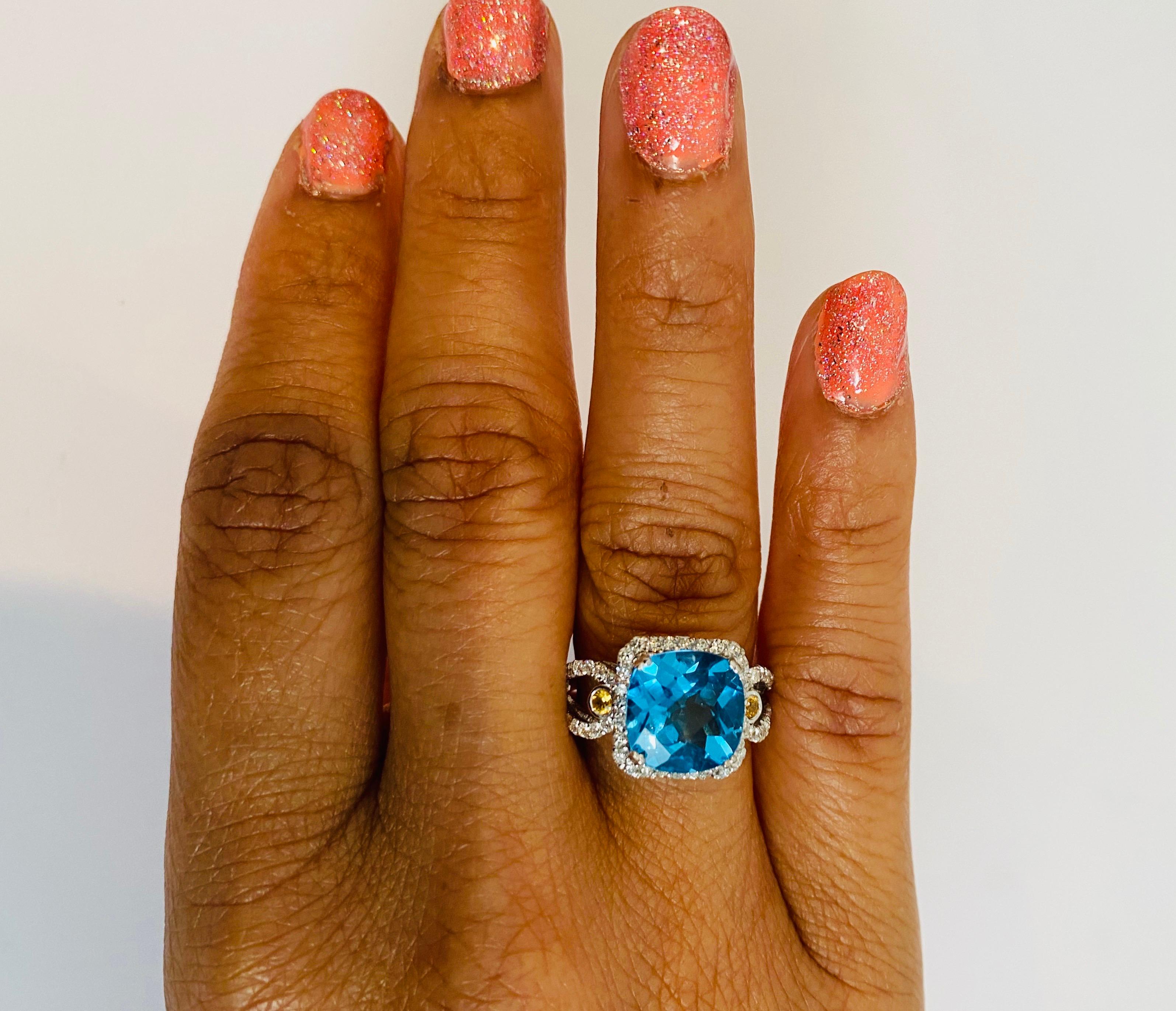 4.61 Carat Blue Topaz Sapphire Diamond White Gold Cocktail Ring For Sale 1