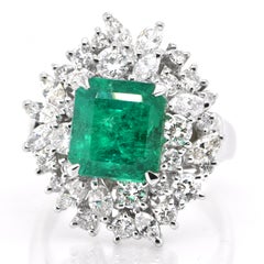 4.61 Carat Colombian, Muzo Color Emerald & Diamond Cocktail Ring Set in Platinum