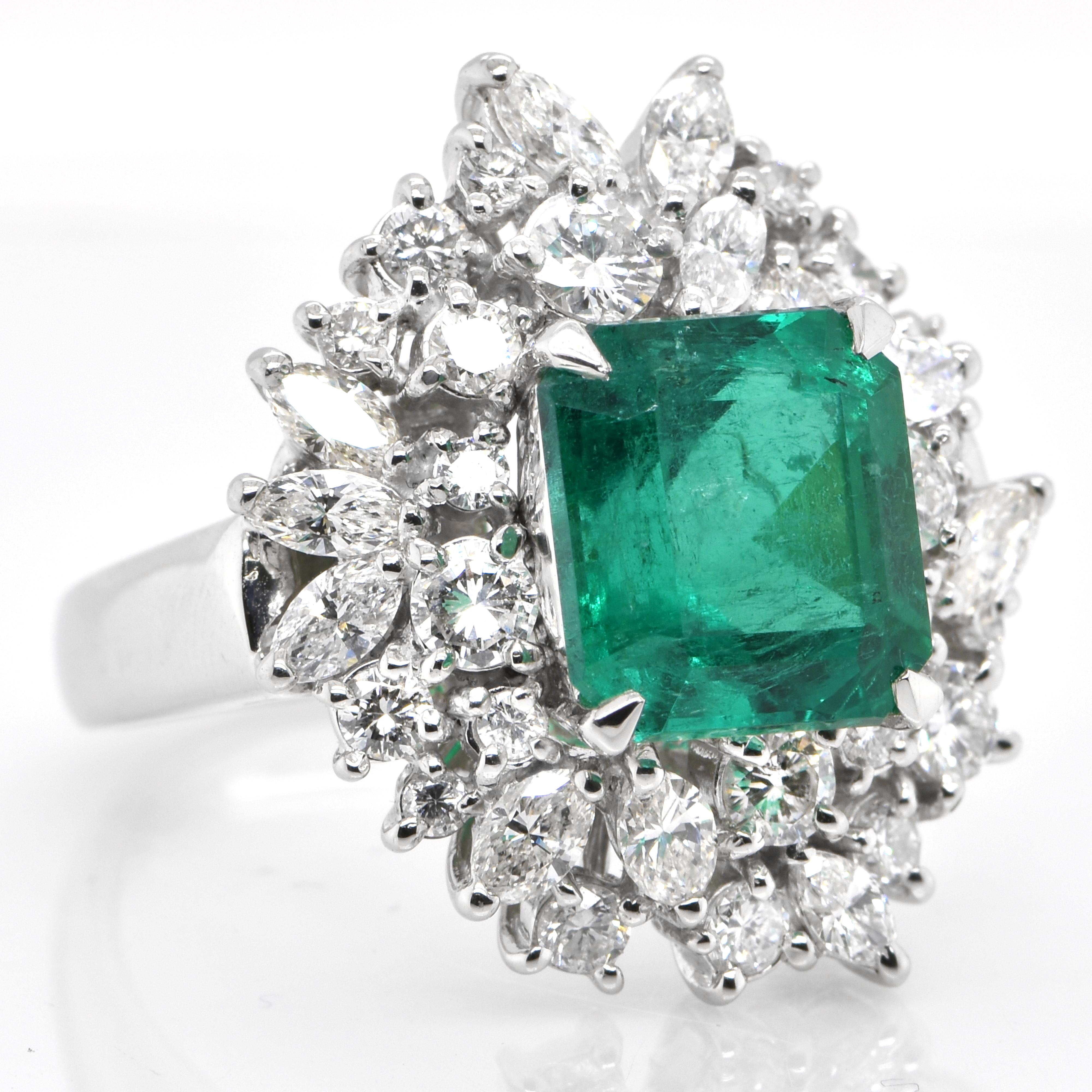 Modern 4.61 Carat Colombian, Muzo Color Emerald & Diamond Cocktail Ring Set in Platinum For Sale