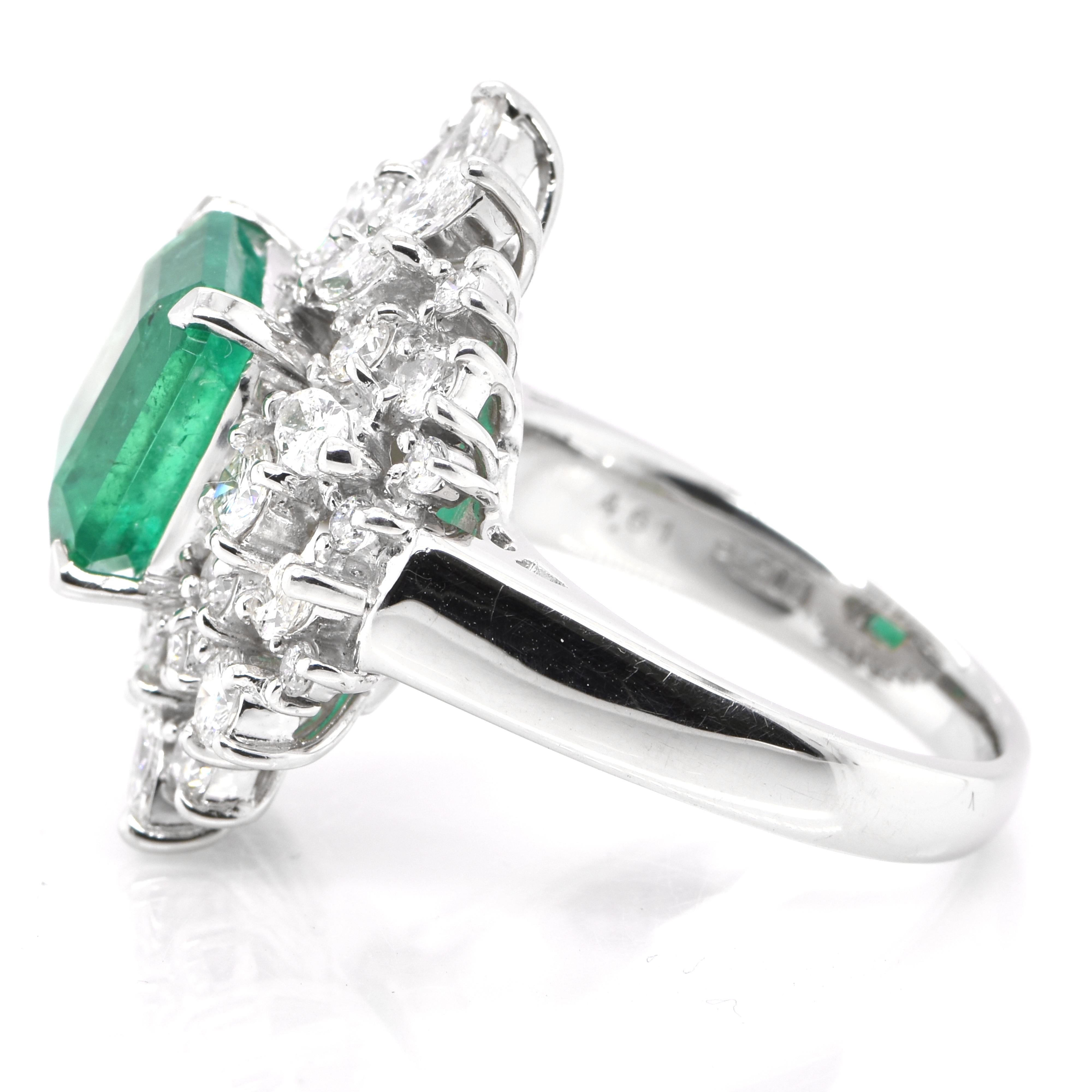 Emerald Cut 4.61 Carat Colombian, Muzo Color Emerald & Diamond Cocktail Ring Set in Platinum For Sale