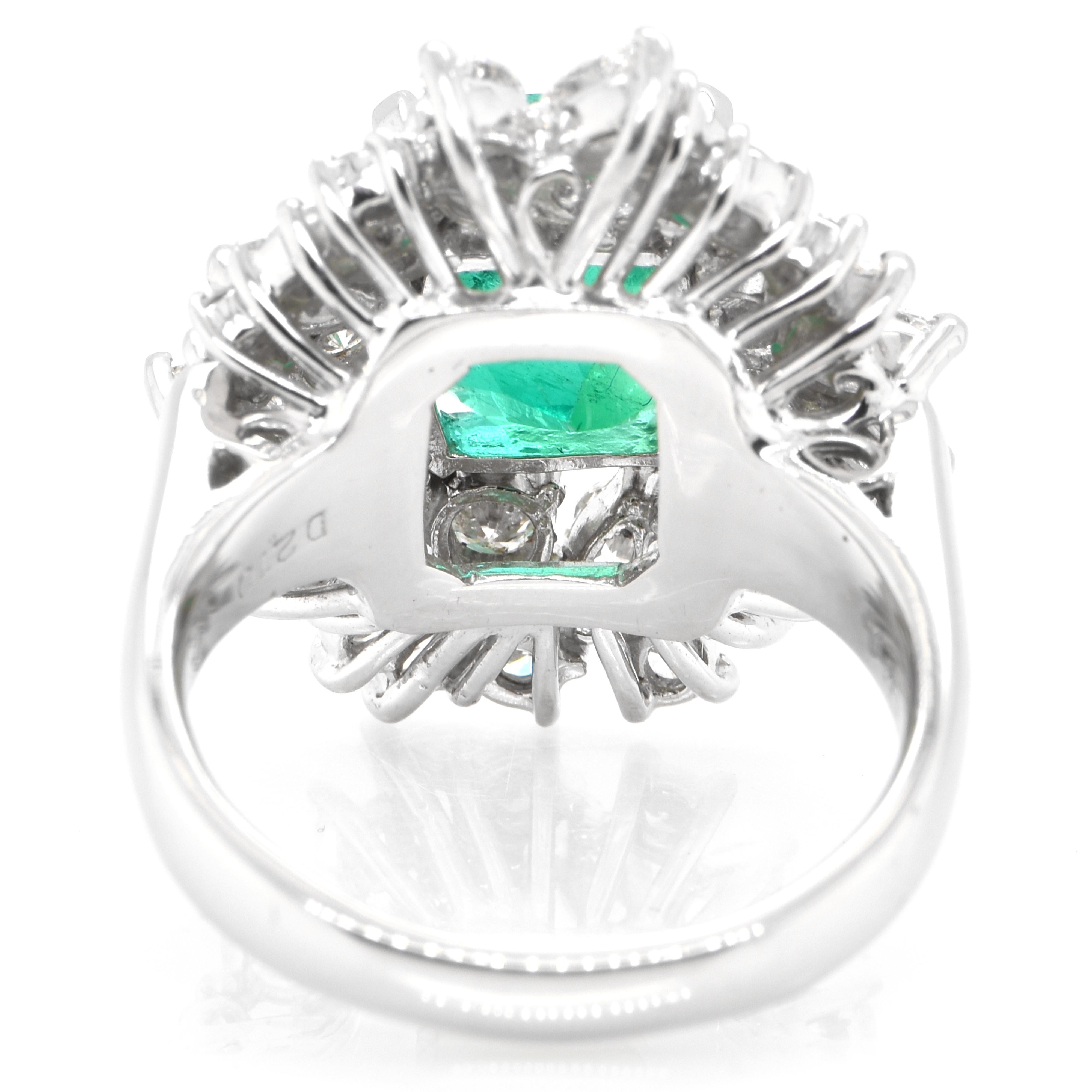 Women's 4.61 Carat Colombian, Muzo Color Emerald & Diamond Cocktail Ring Set in Platinum For Sale