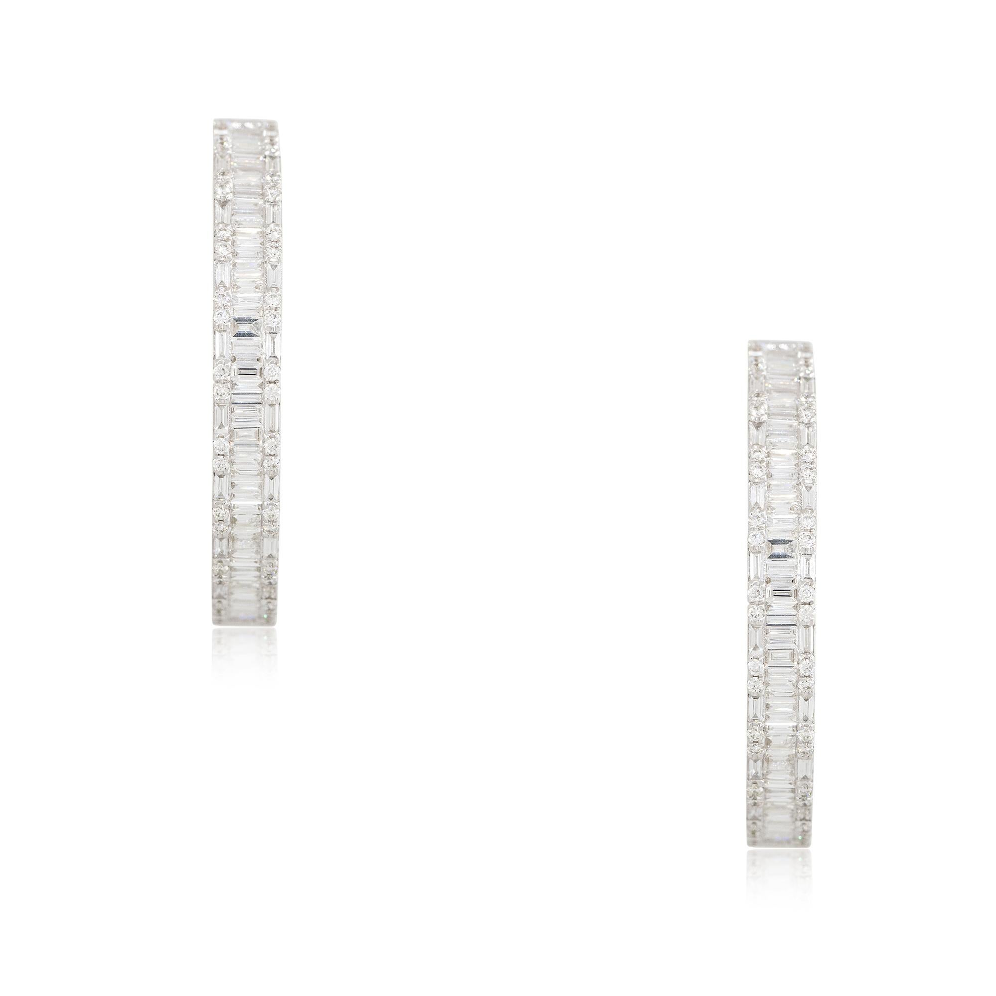 Baguette Cut 4.61 Carat Diamond Multi-Shape Hoop Earrings 18 Karat In Stock For Sale