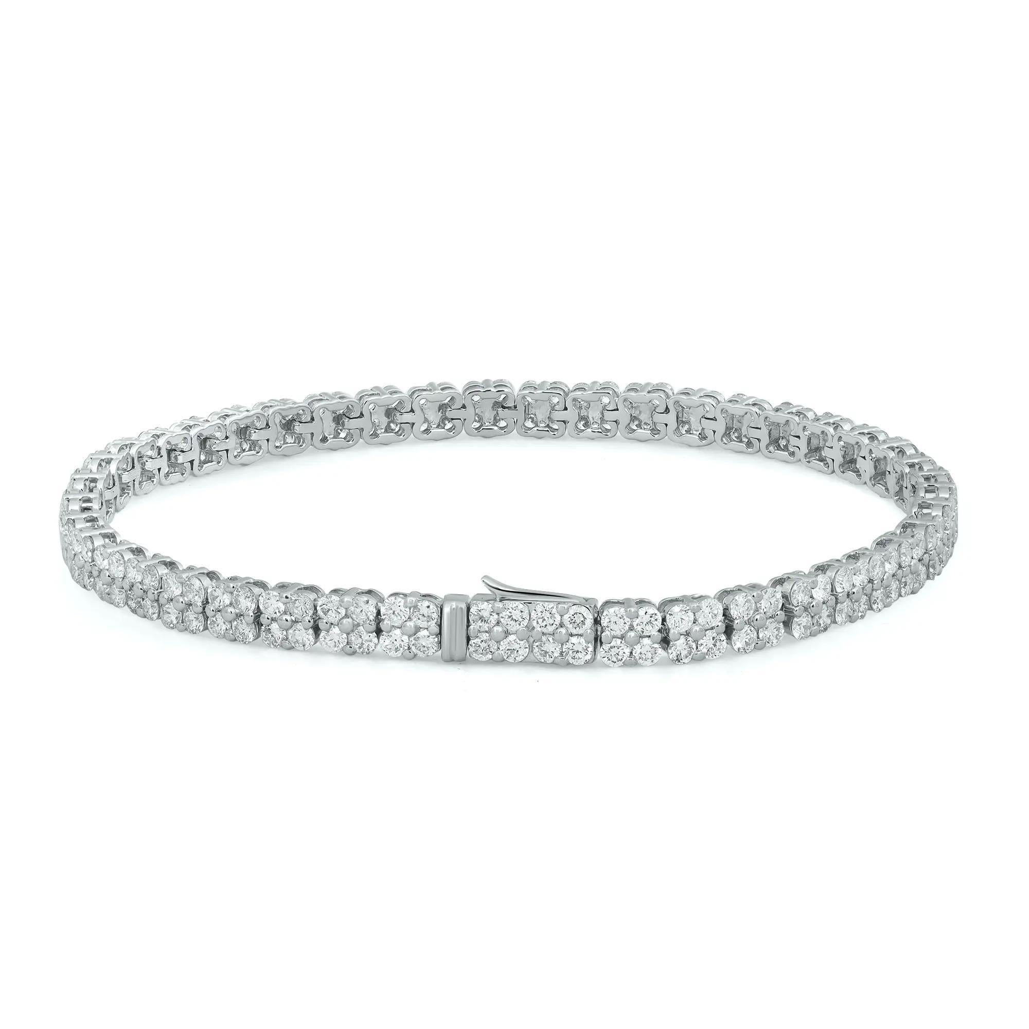 Introducing our 4.61 Carat Diamond Two-Row Bracelet in elegant 18K white gold—a timeless testament to sophistication. With a total diamond weight of 4.61 carats, the carefully selected diamonds exhibit exceptional cut, color, clarity, and carat