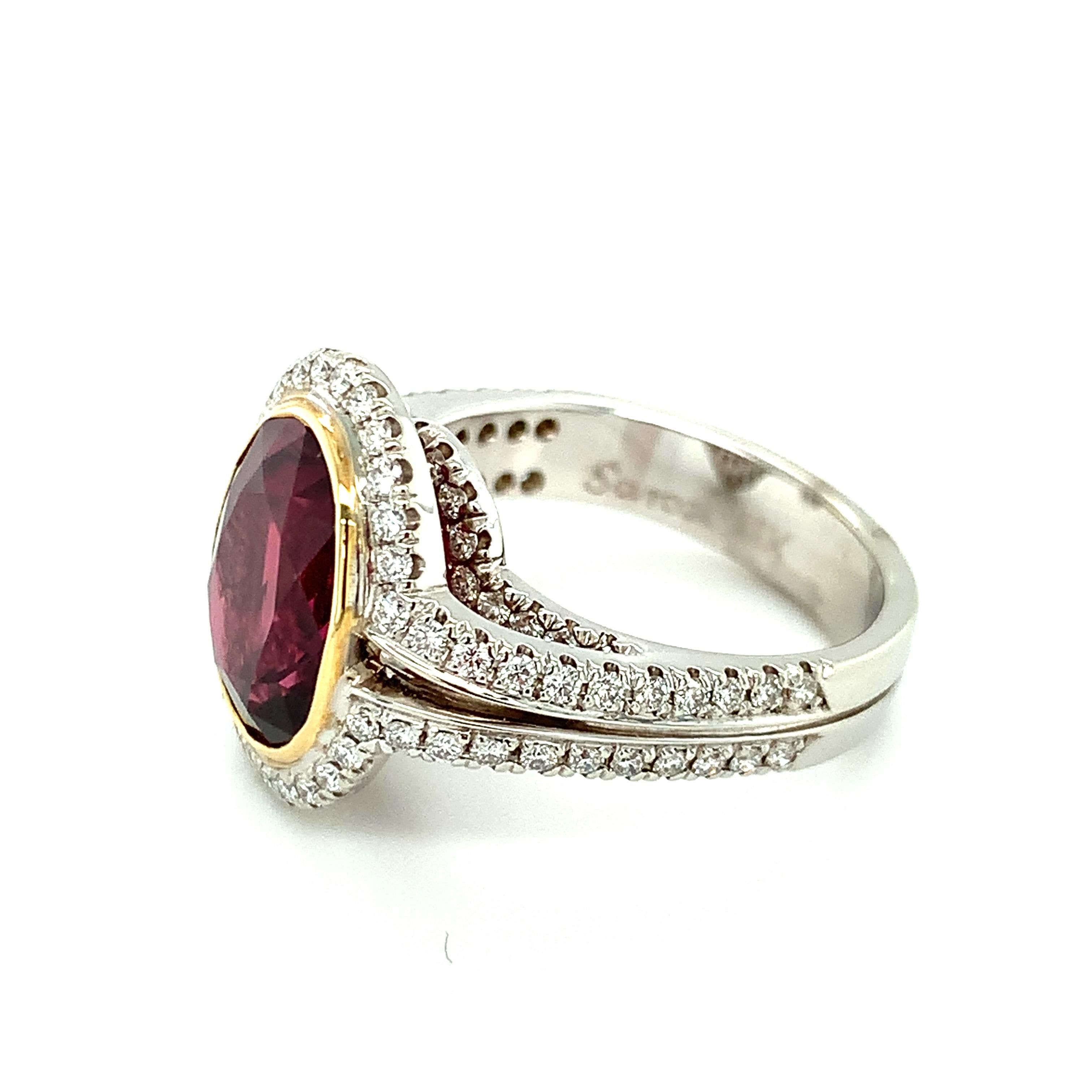 Women's GIA Certified Ruby and Diamond Cocktail Ring Yellow and White Gold, 4.61 Carats For Sale