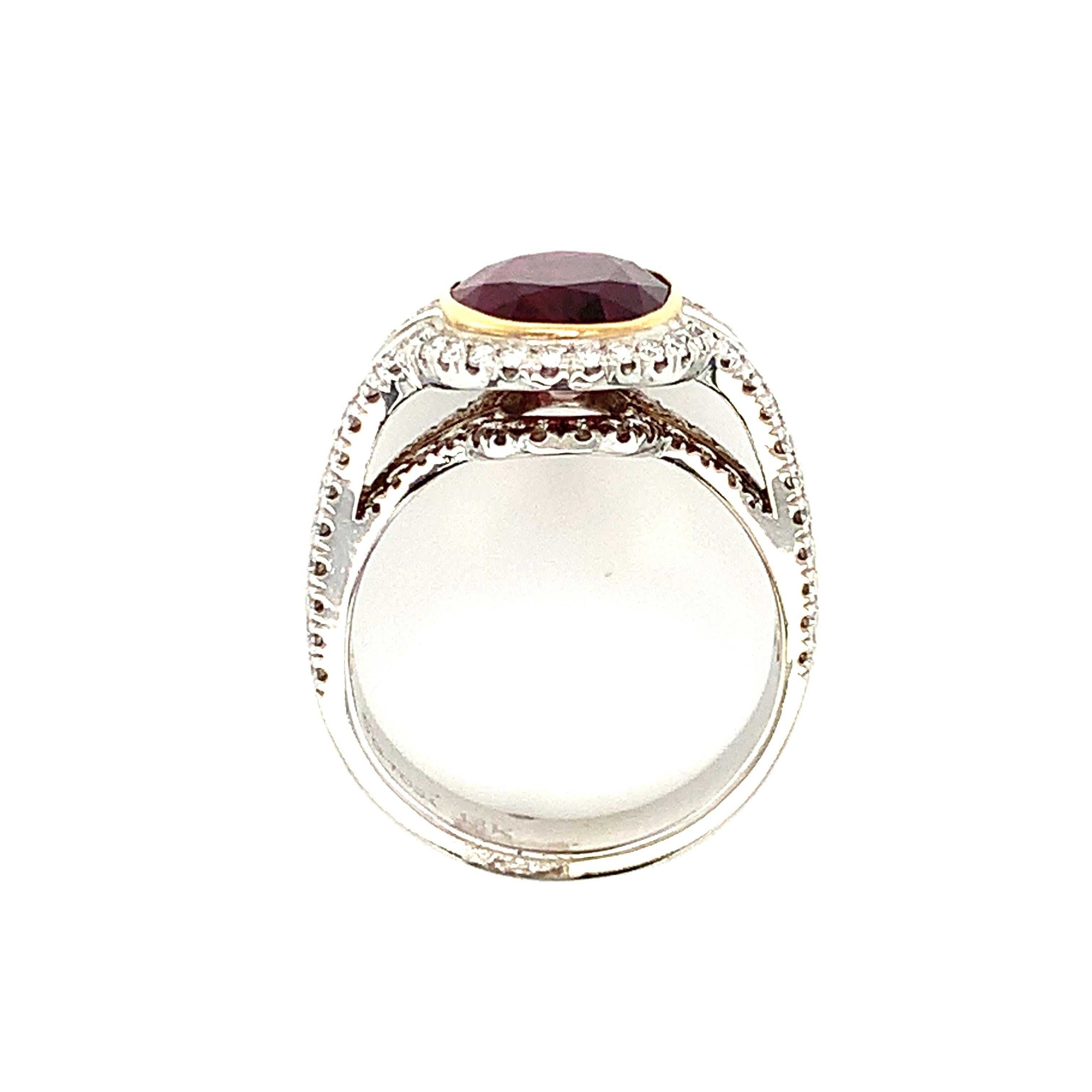 GIA Certified Ruby and Diamond Cocktail Ring Yellow and White Gold, 4.61 Carats For Sale 2