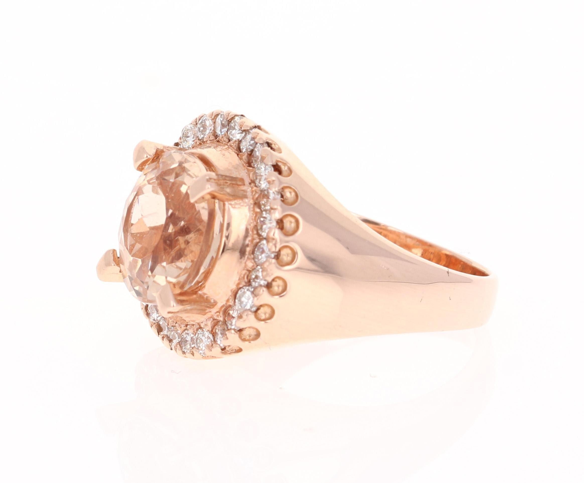 Contemporary 4.61 Carat Morganite Diamond 14 Karat Rose Gold Cocktail Ring For Sale