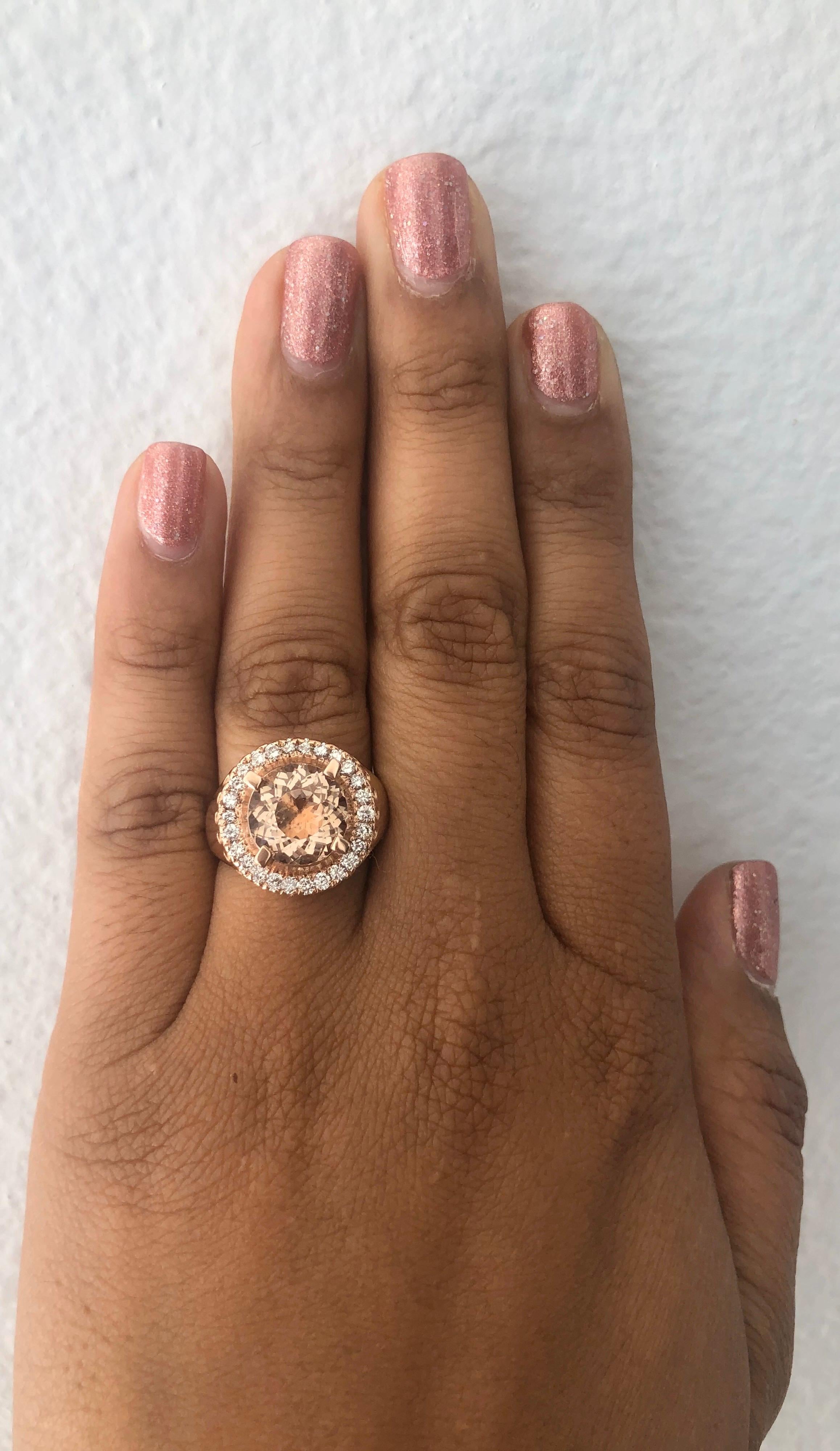 4.61 Carat Morganite Diamond 14 Karat Rose Gold Cocktail Ring In New Condition For Sale In Los Angeles, CA