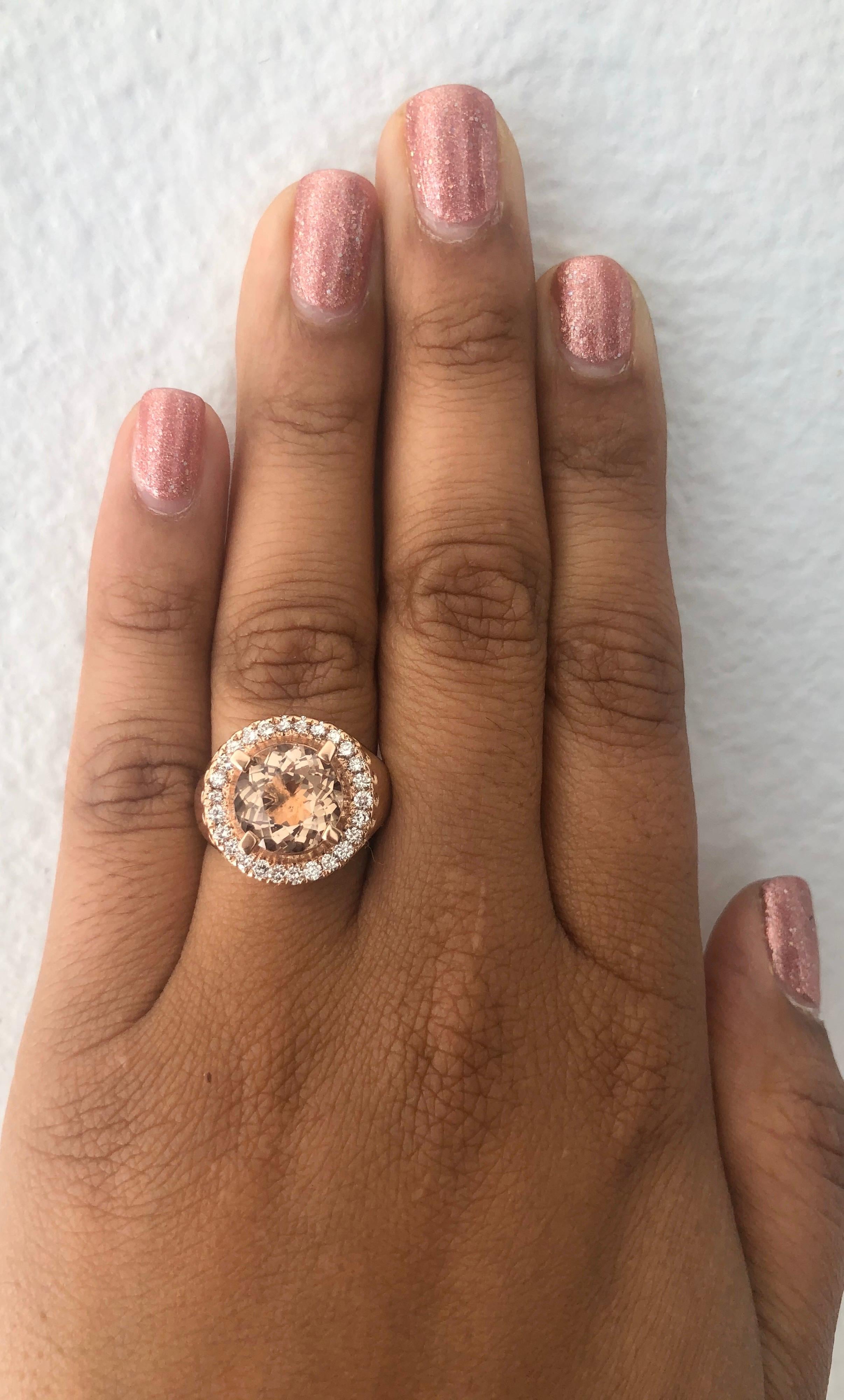 Women's 4.61 Carat Morganite Diamond 14 Karat Rose Gold Cocktail Ring For Sale