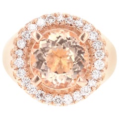4.61 Carat Morganite Diamond 14 Karat Rose Gold Cocktail Ring