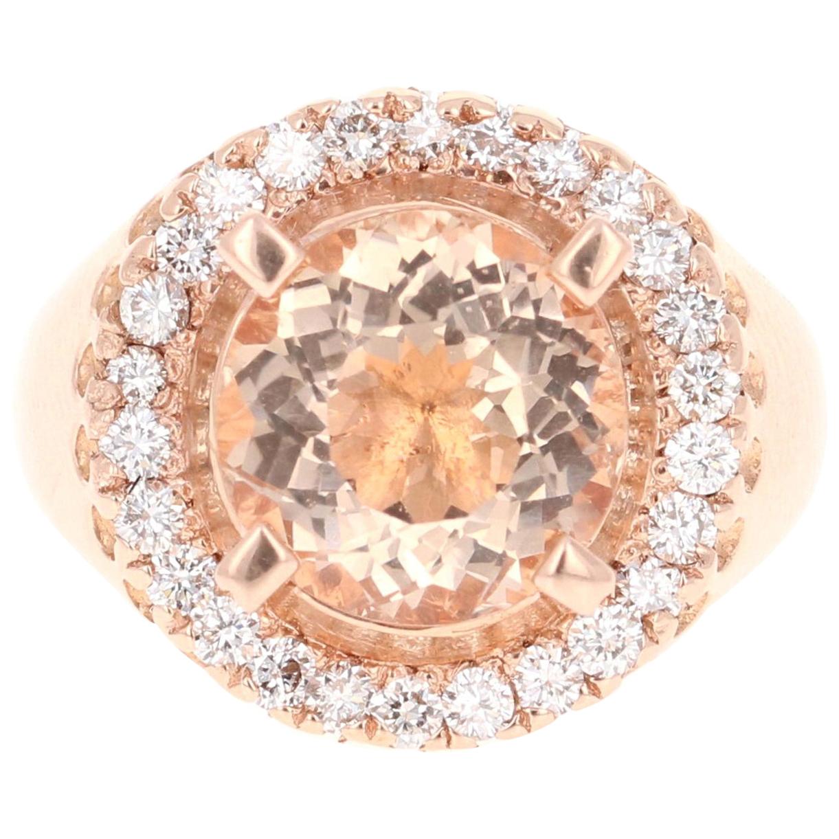 4.61 Carat Morganite Diamond 14 Karat Rose Gold Cocktail Ring