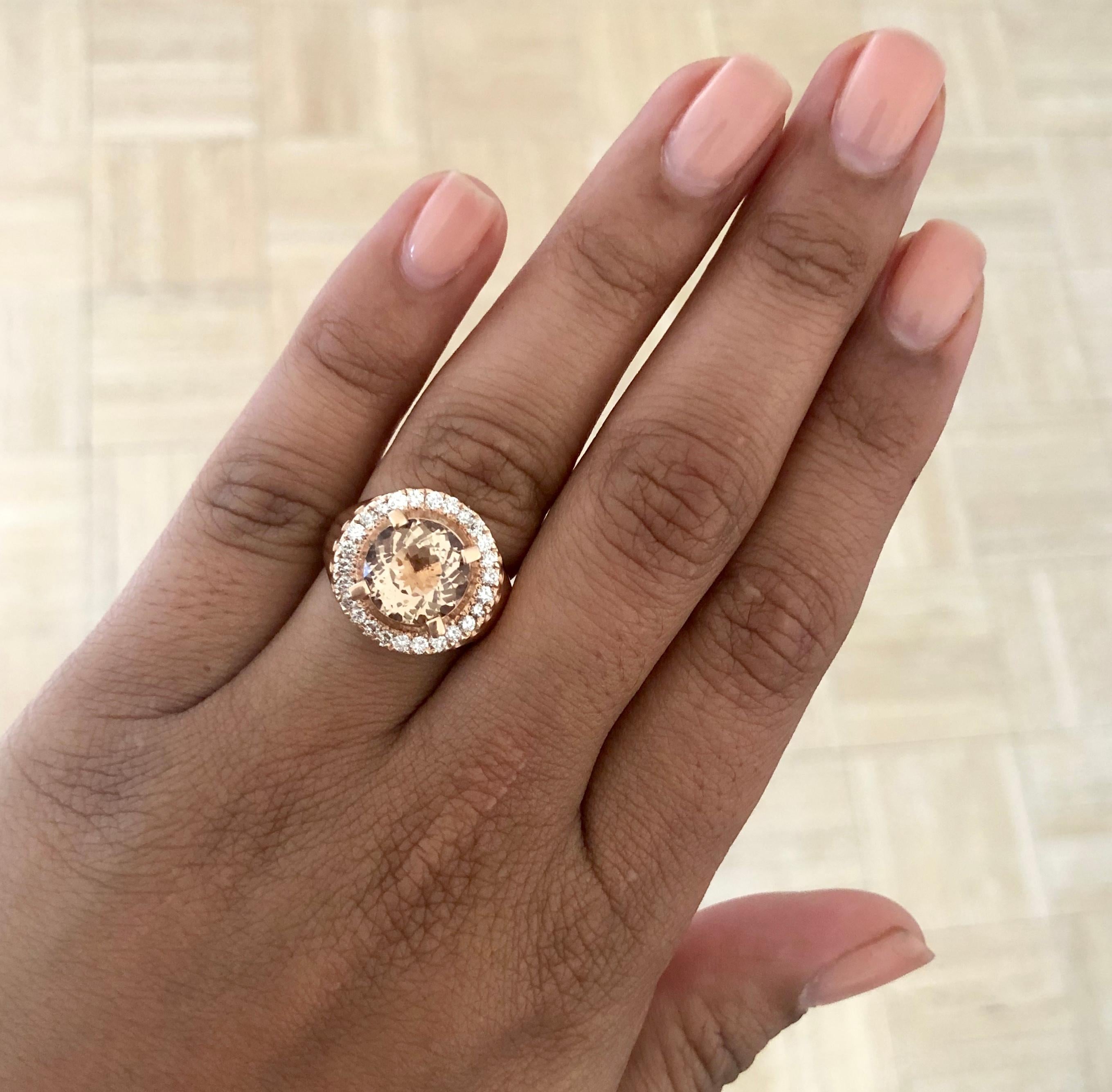Round Cut 4.61 Carat Morganite Diamond Rose Gold Ring