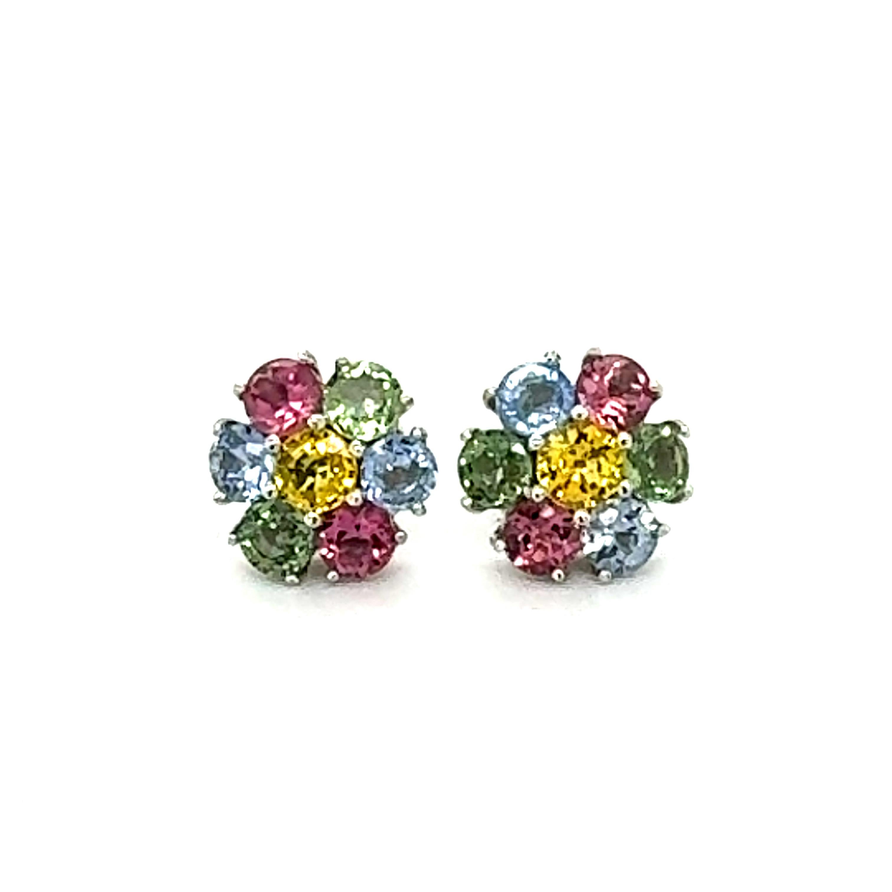 Contemporary 4.61 Carat Natural Sapphire Tourmaline White Gold Stud Earrings For Sale