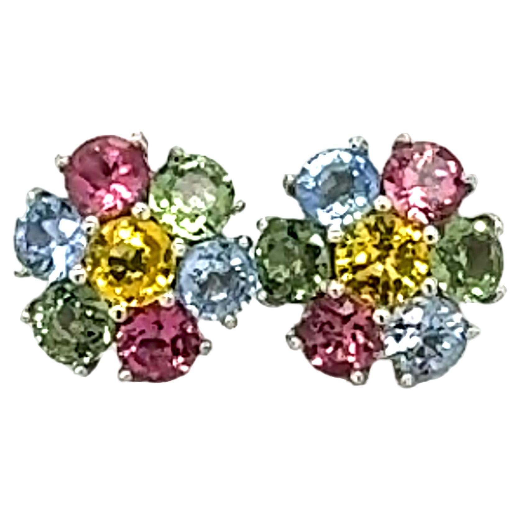 4.61 Carat Natural Sapphire Tourmaline White Gold Stud Earrings For Sale
