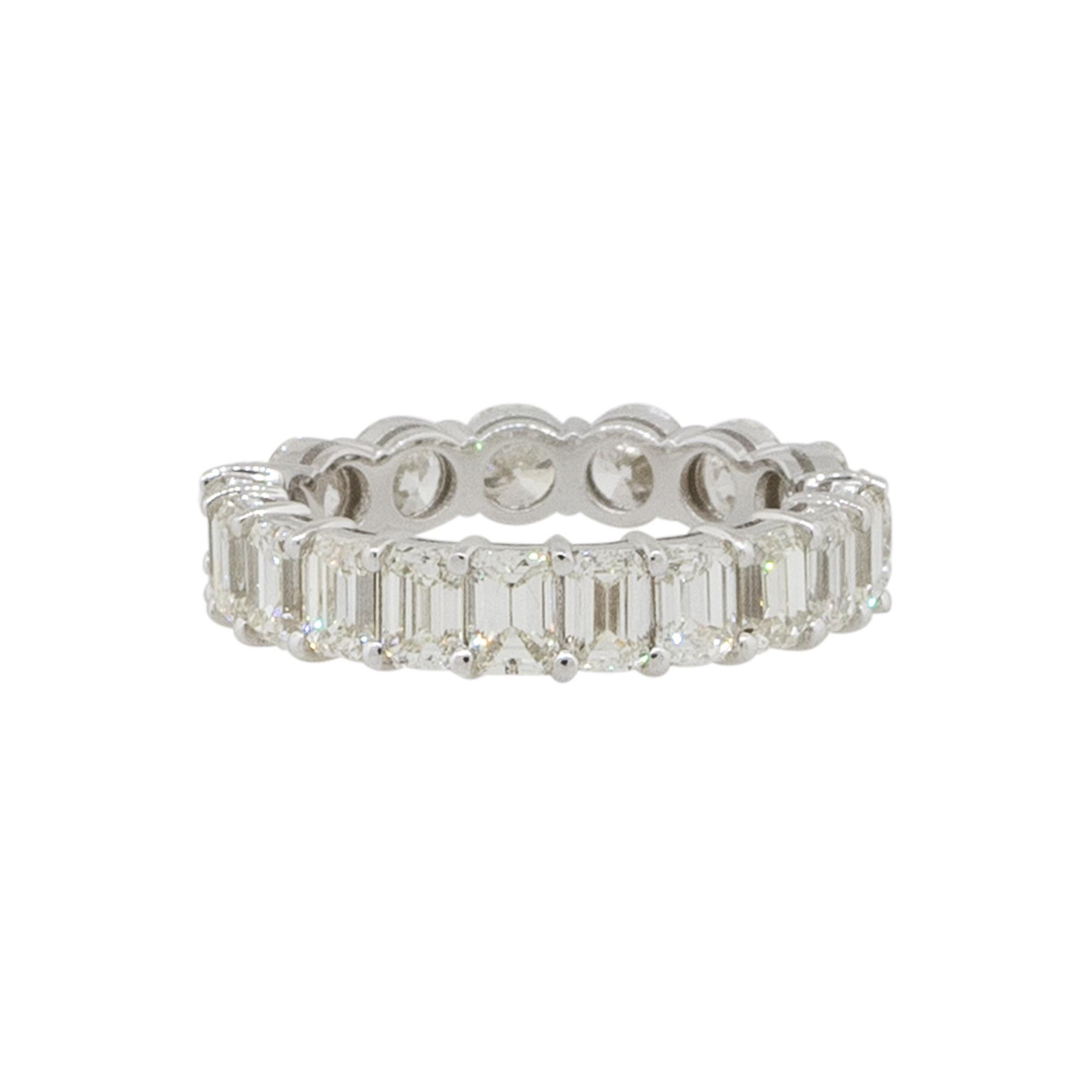 4.61 Carat Round and Emerald Cut Diamond Eternity Band Ring 14 Karat In Stock In Excellent Condition For Sale In Boca Raton, FL